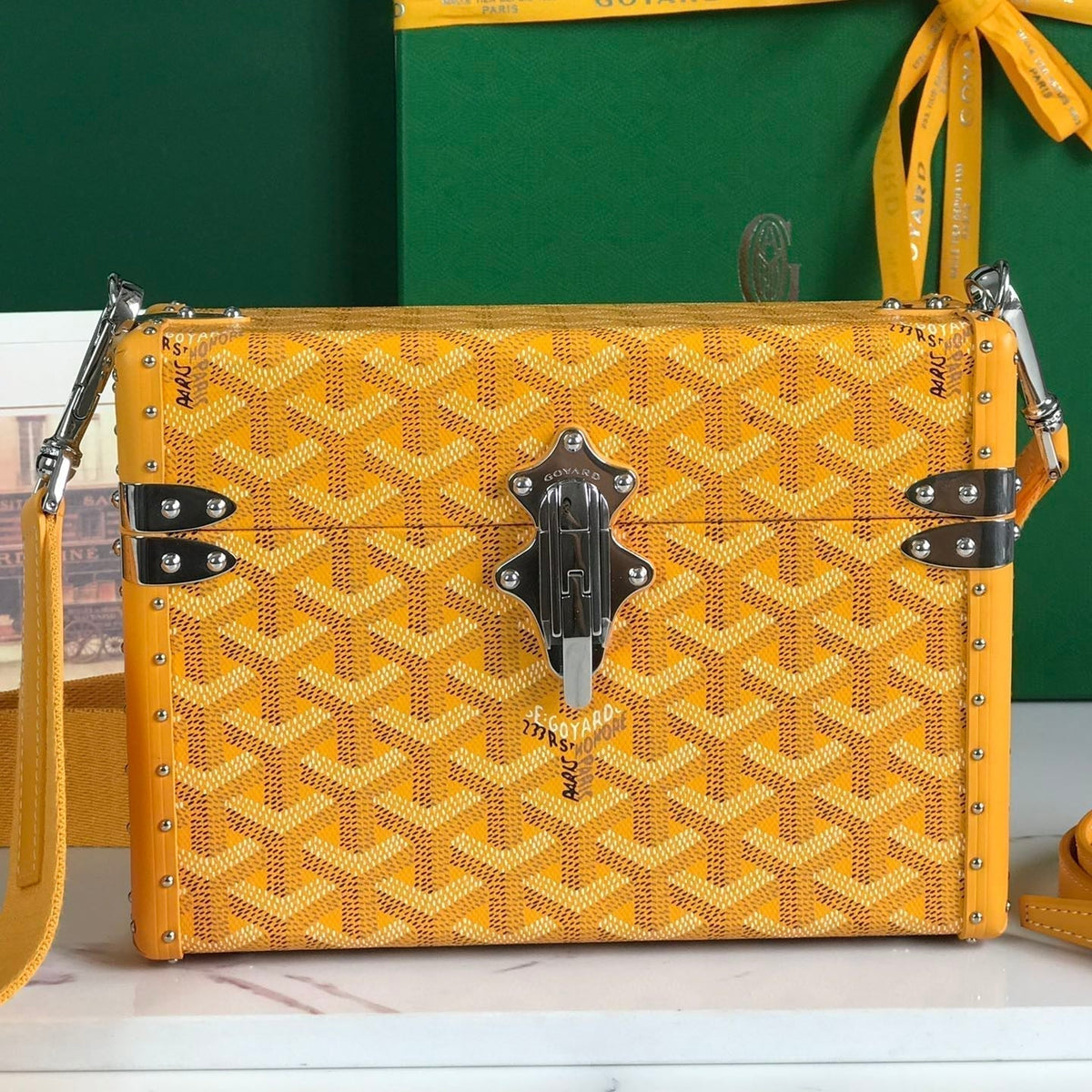 Goyard Cassette Trunk Bag 21 in Yellow Goyardine Canvas & Clamecy Cowhide