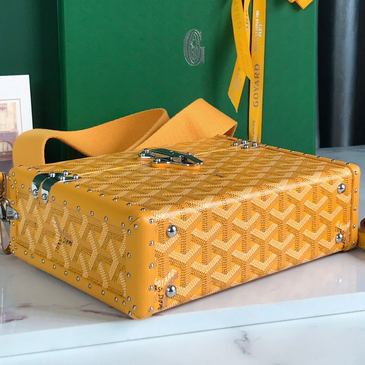 Goyard Cassette Trunk Bag 21 in Yellow Goyardine Canvas & Clamecy Cowhide