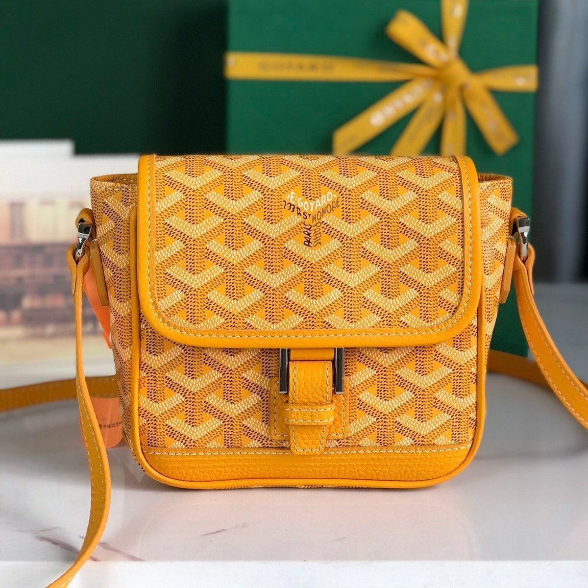Goyard Grand Bleu 16 in Yellow Goyardine Canvas and Lambskin Bag