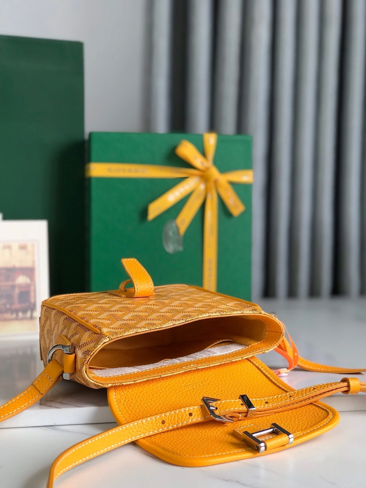 Goyard Grand Bleu 16 in Yellow Goyardine Canvas and Lambskin Bag