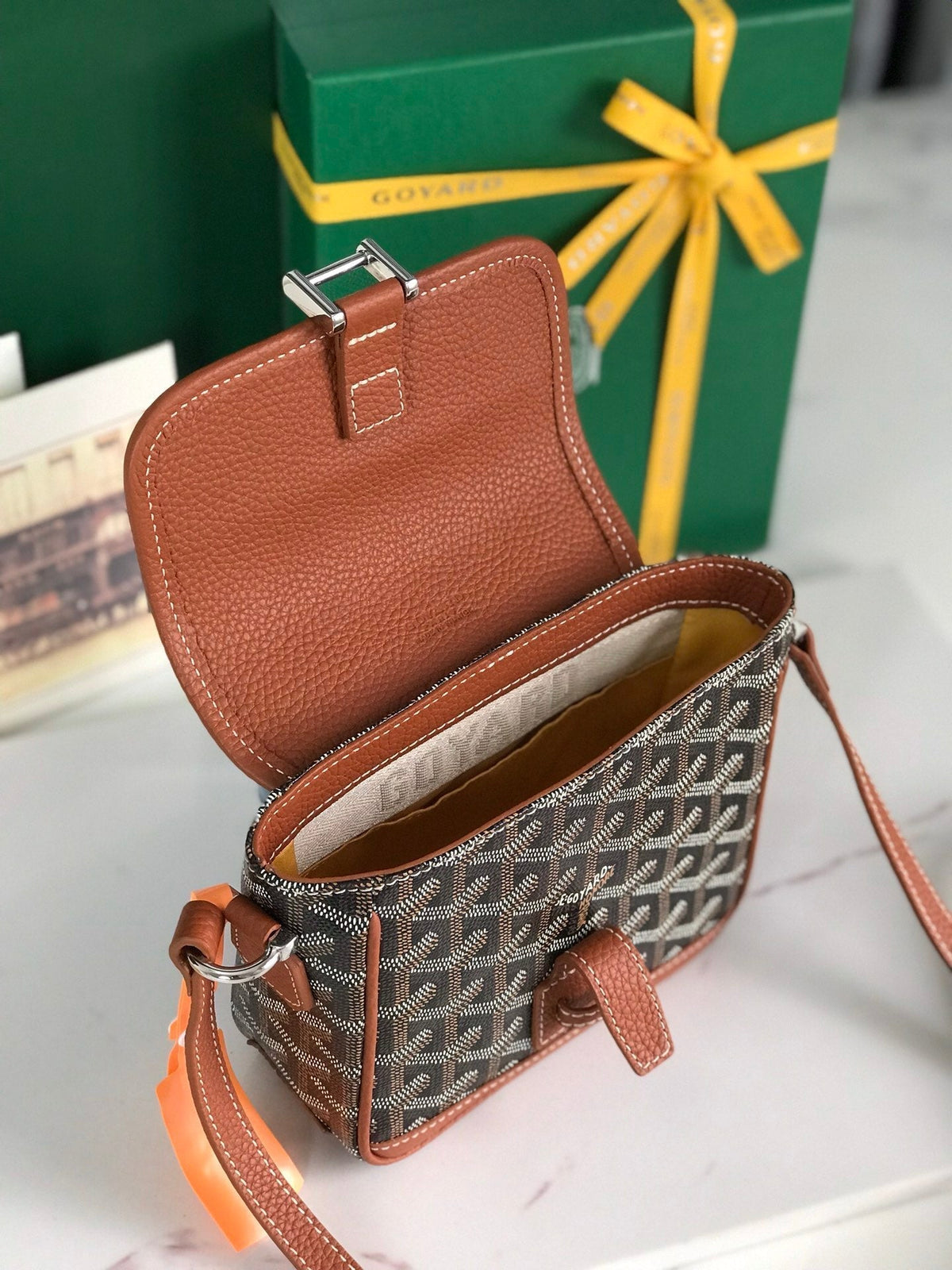Goyard Grand Bleu 16 in Black Goyardine Canvas and Tan Lambskin Bag