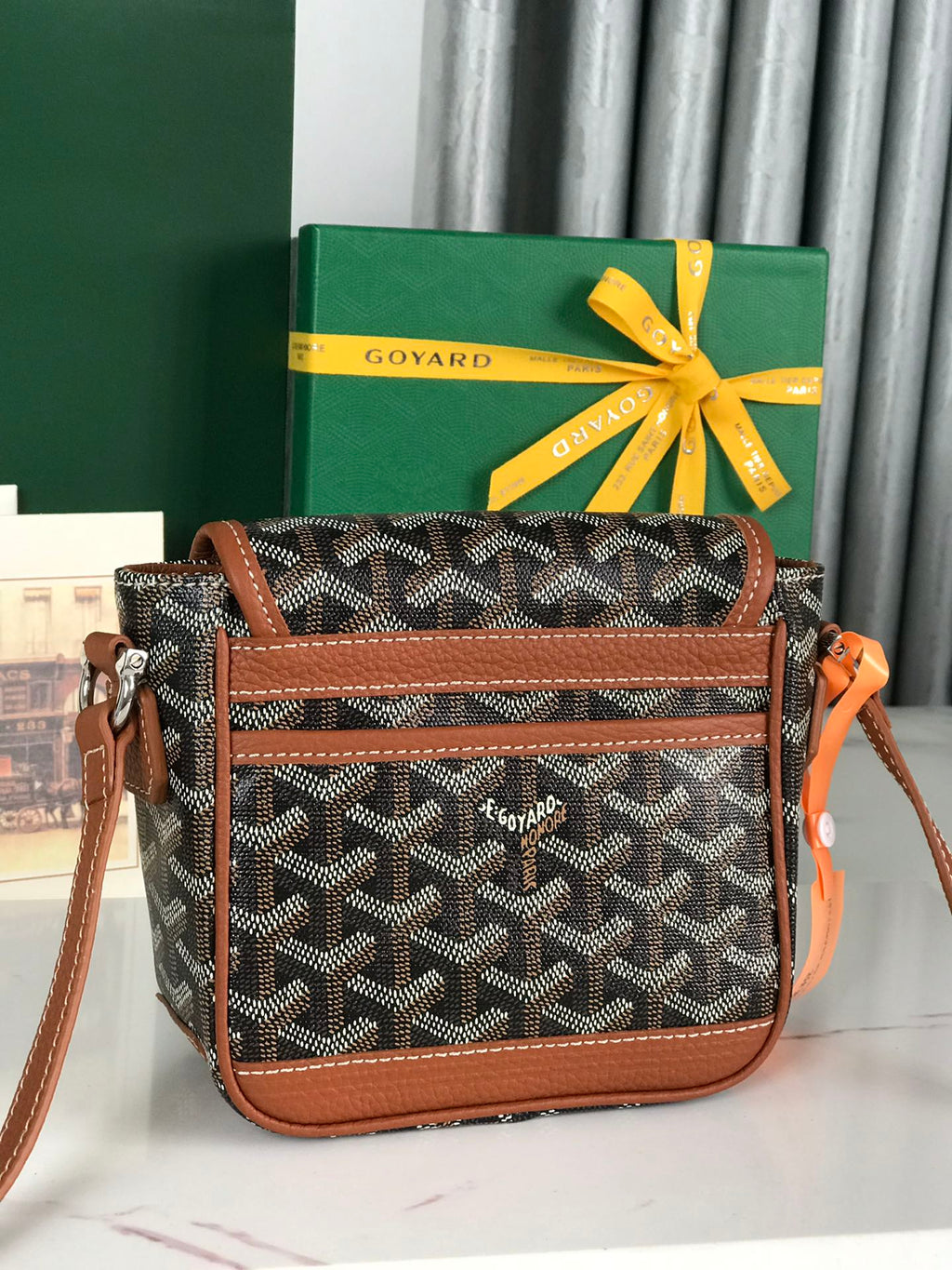 Goyard Grand Bleu 16 in Black Goyardine Canvas and Tan Lambskin Bag