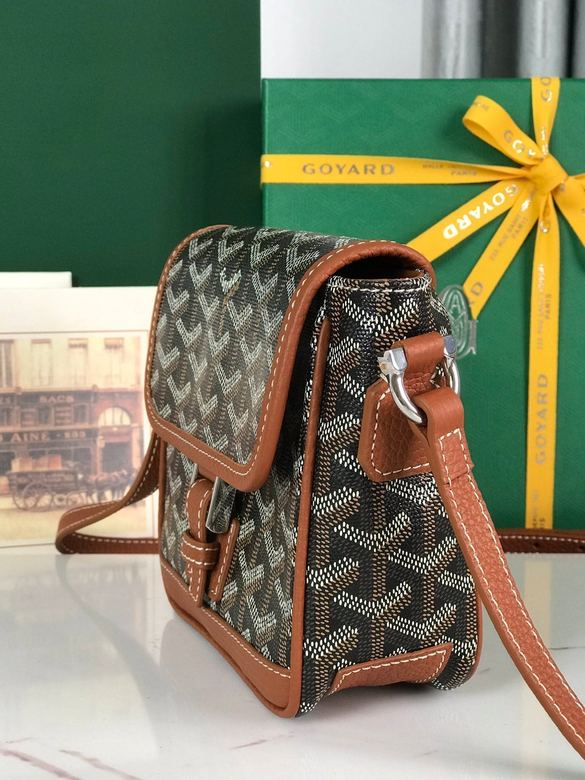 Goyard Grand Bleu 16 in Black Goyardine Canvas and Tan Lambskin Bag