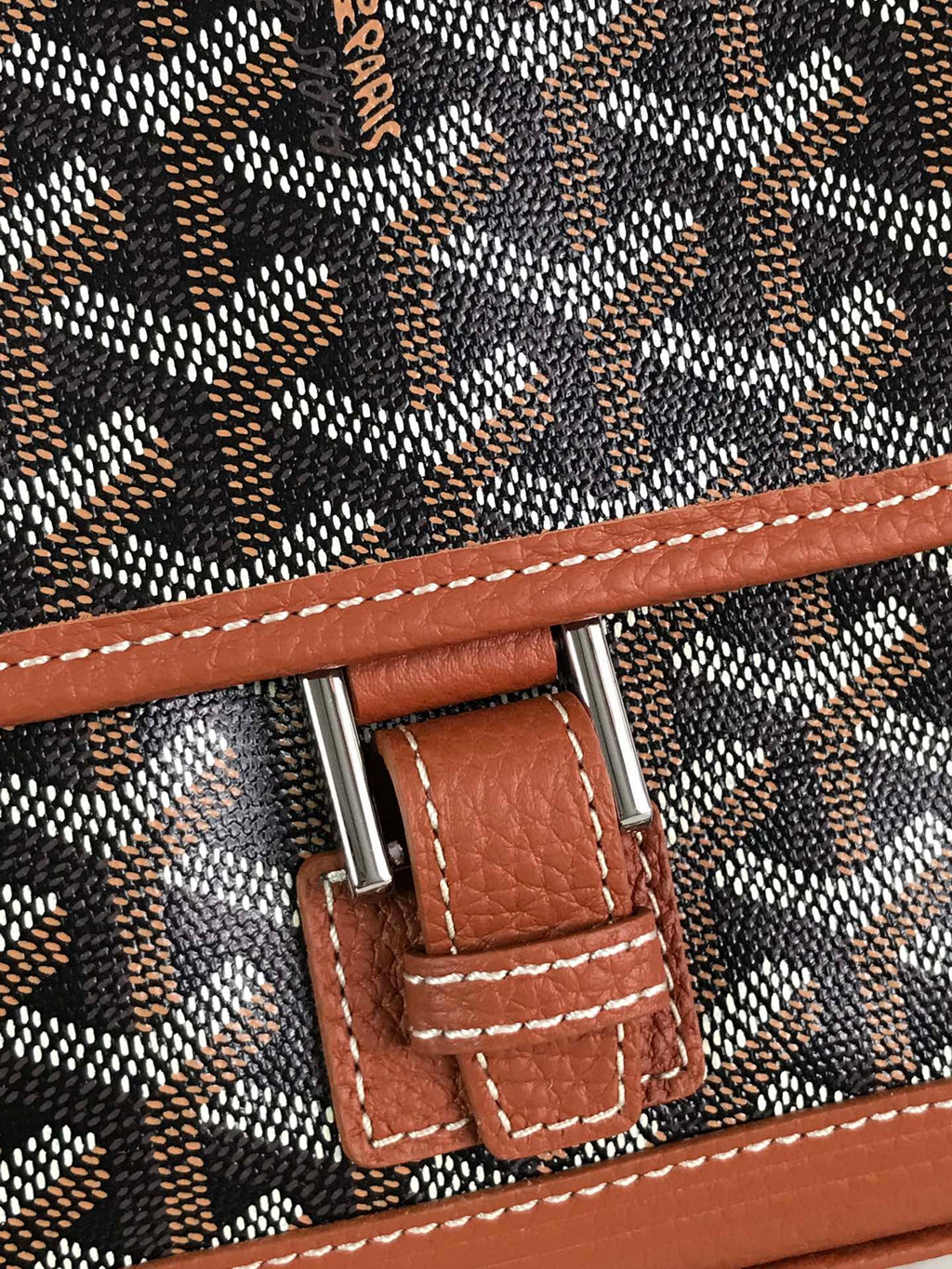 Goyard Grand Bleu 16 in Black Goyardine Canvas and Tan Lambskin Bag
