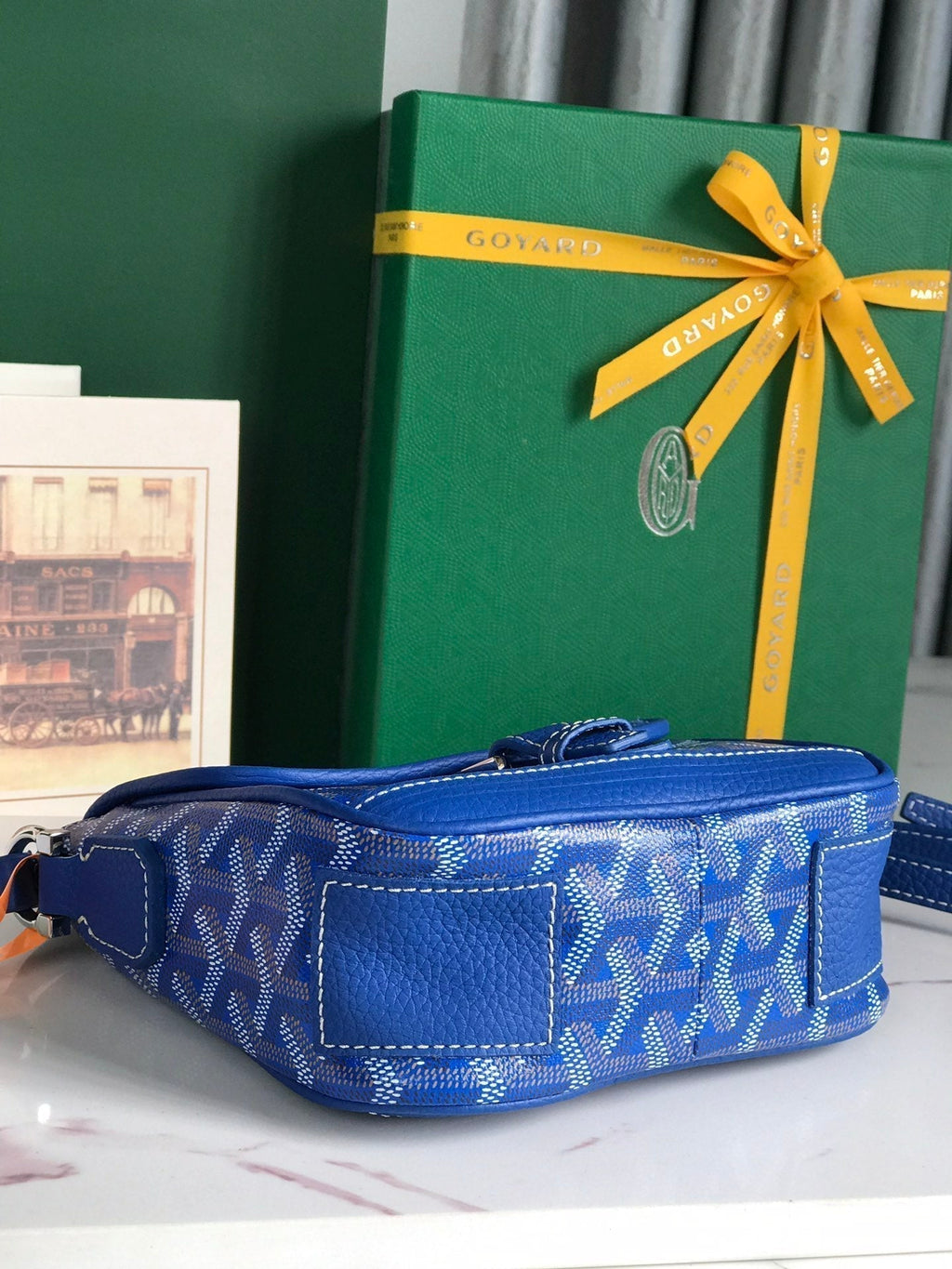 Goyard Grand Bleu 16 in Sapphire Blue Goyardine Canvas and Lambskin Bag