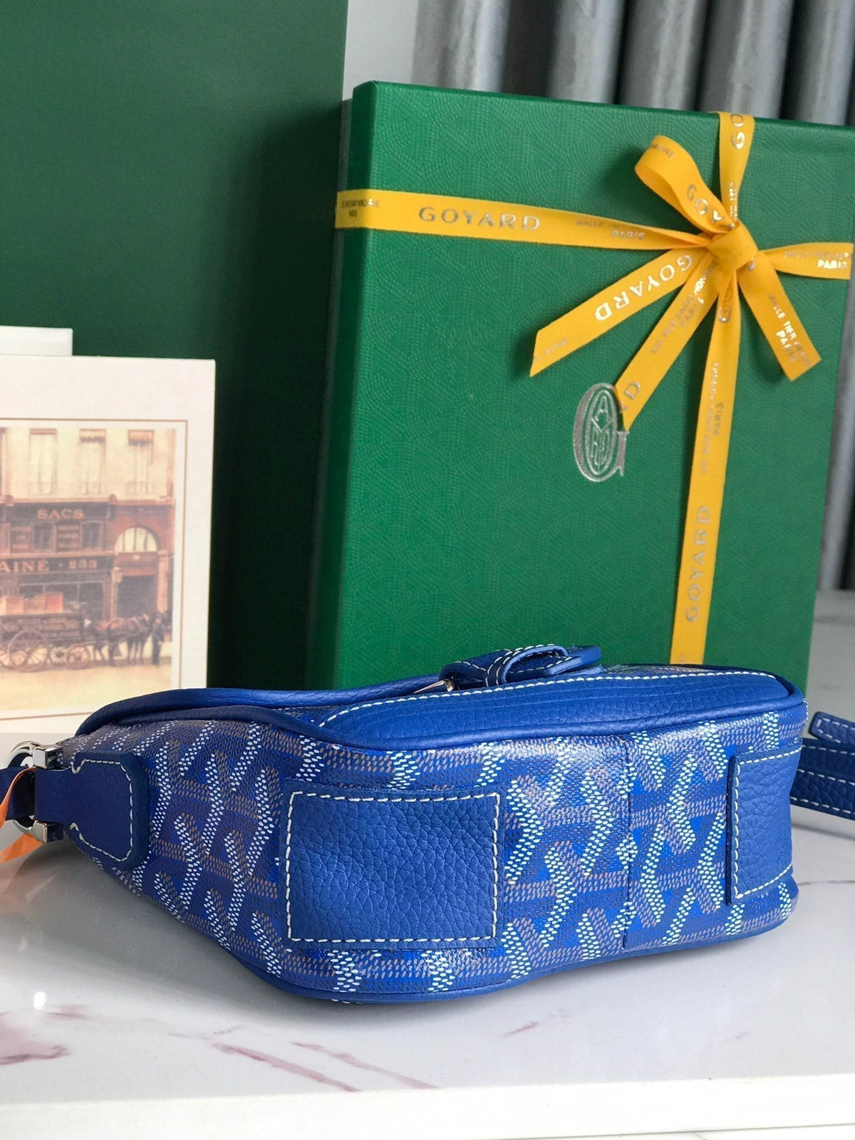 Goyard Grand Bleu 16 in Sapphire Blue Goyardine Canvas and Lambskin Bag