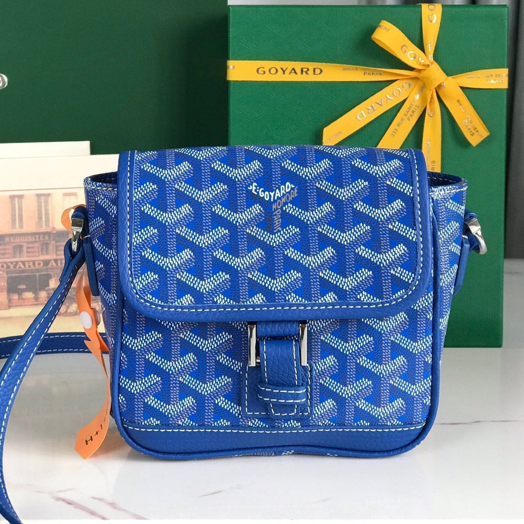 Goyard Grand Bleu 16 in Sapphire Blue Goyardine Canvas and Lambskin Bag