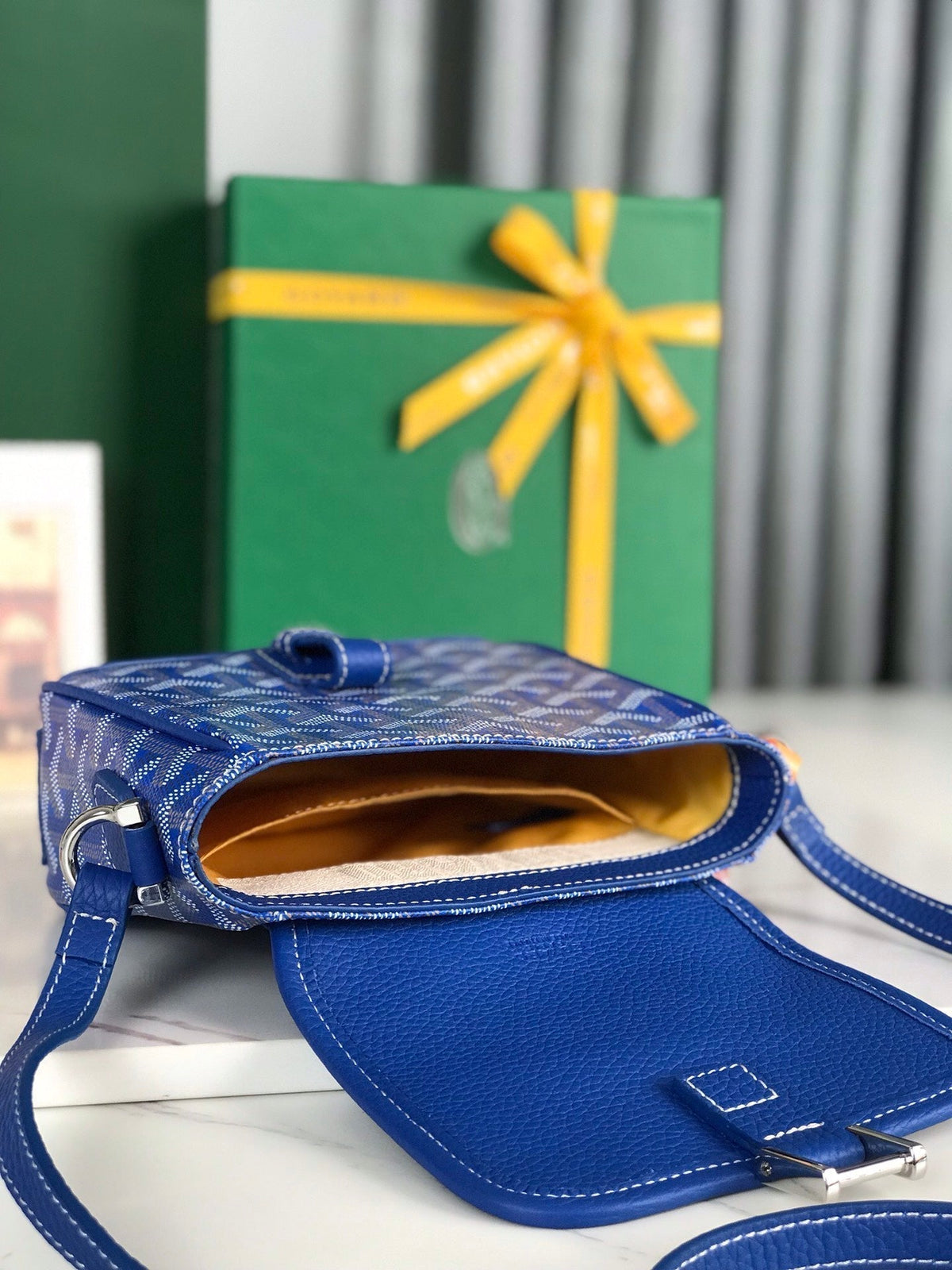Goyard Grand Bleu 16 in Sapphire Blue Goyardine Canvas and Lambskin Bag