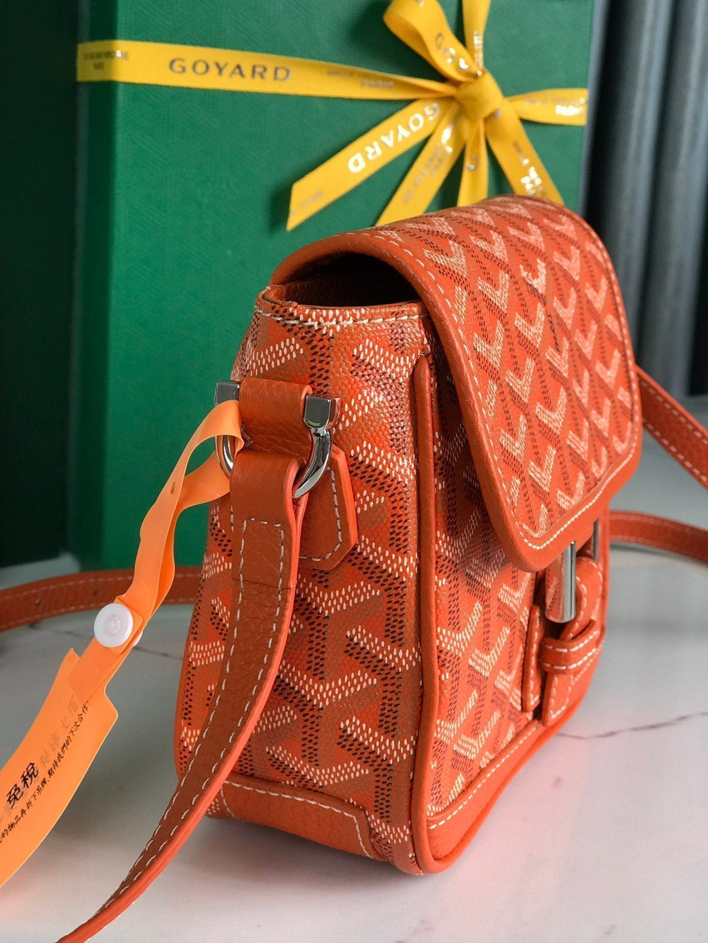 Goyard Grand Bleu 16 in Orange Goyardine Canvas and Lambskin Bag