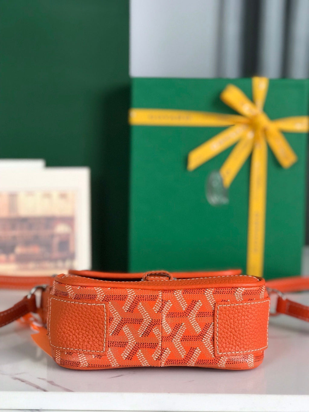 Goyard Grand Bleu 16 in Orange Goyardine Canvas and Lambskin Bag