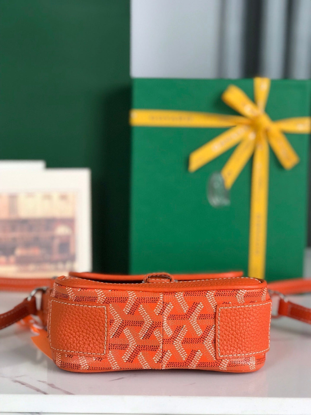 Goyard Grand Bleu 16 in Orange Goyardine Canvas and Lambskin Bag