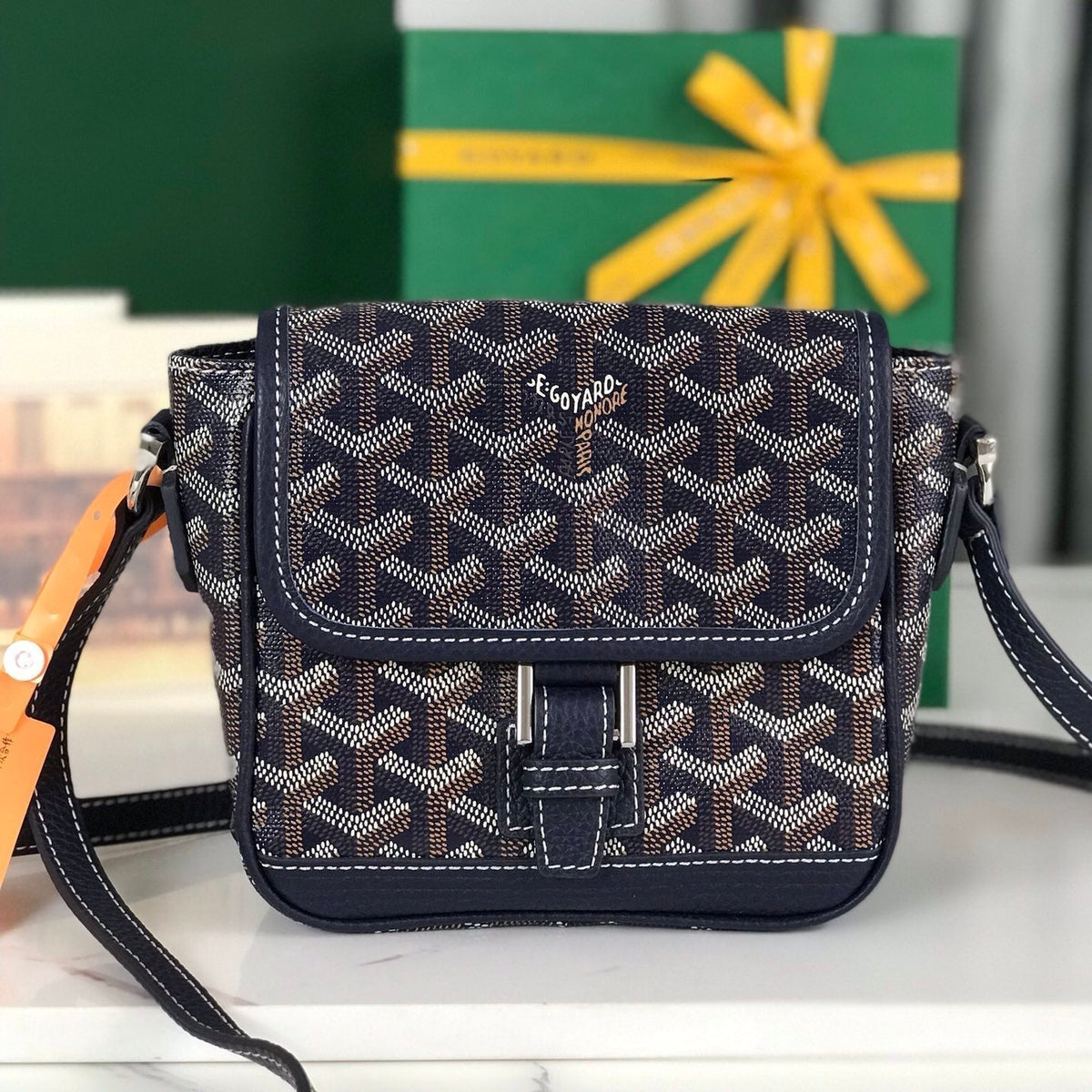 Goyard Grand Bleu 16 in Navy Blue Goyardine Canvas and Lambskin Bag