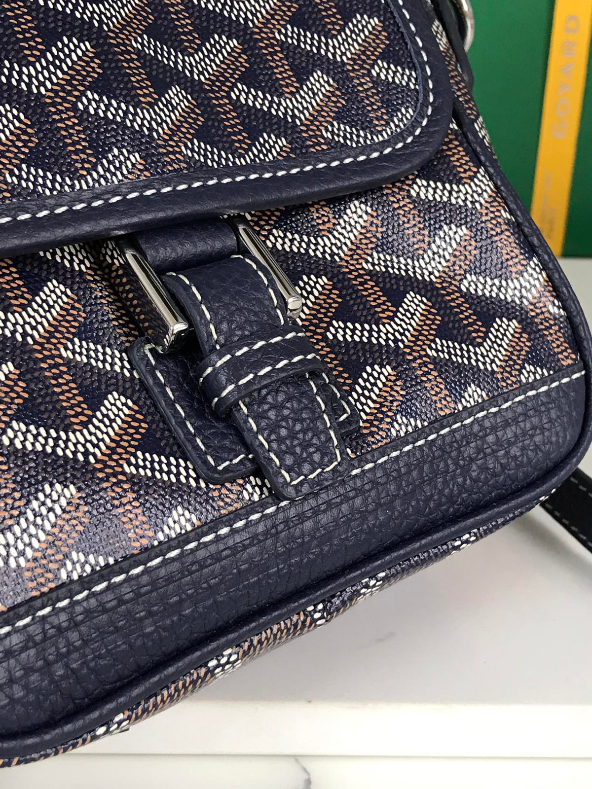 Goyard Grand Bleu 16 in Navy Blue Goyardine Canvas and Lambskin Bag