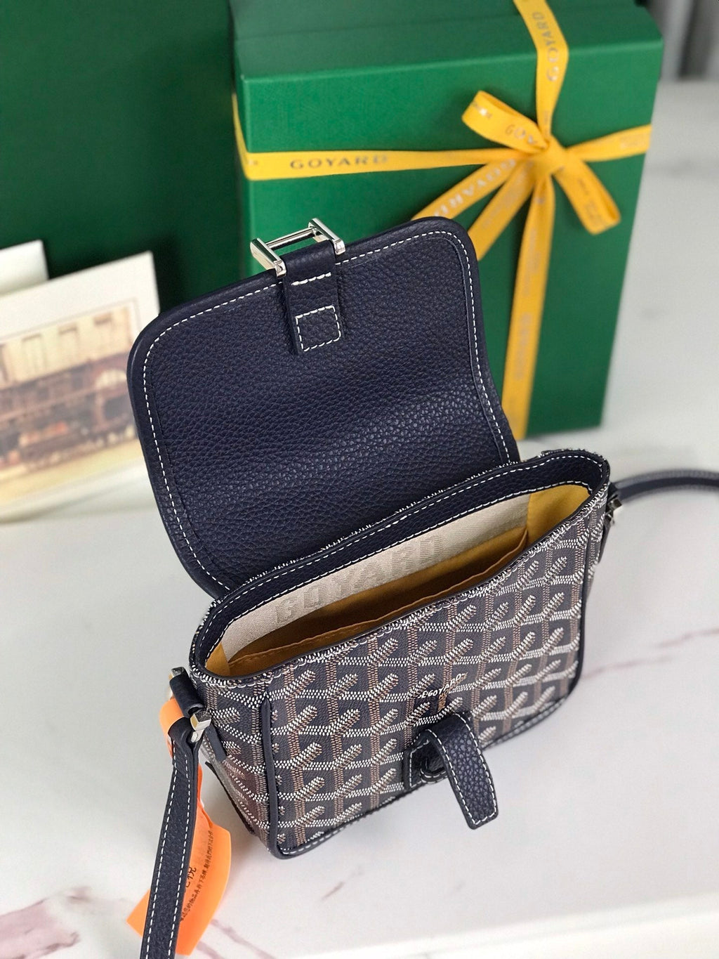 Goyard Grand Bleu 16 in Navy Blue Goyardine Canvas and Lambskin Bag