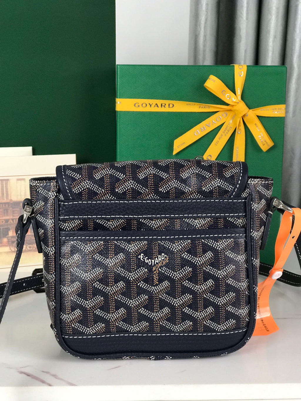 Goyard Grand Bleu 16 in Navy Blue Goyardine Canvas and Lambskin Bag