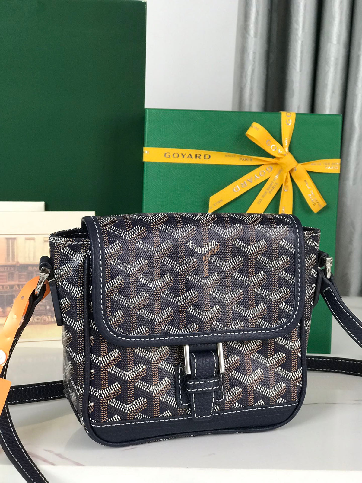 Goyard Grand Bleu 16 in Navy Blue Goyardine Canvas and Lambskin Bag