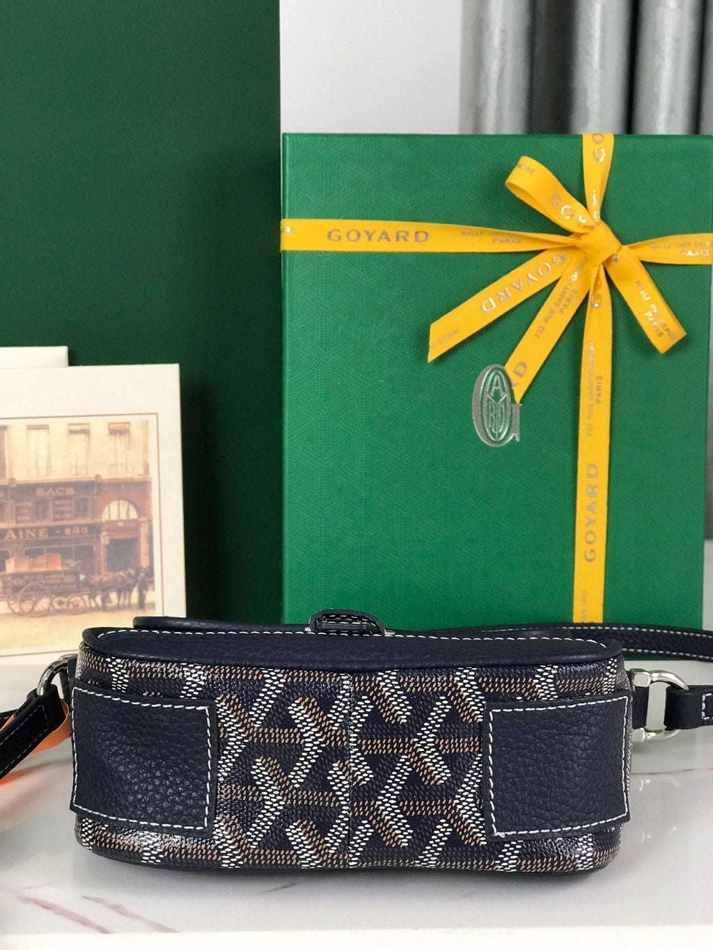 Goyard Grand Bleu 16 in Navy Blue Goyardine Canvas and Lambskin Bag