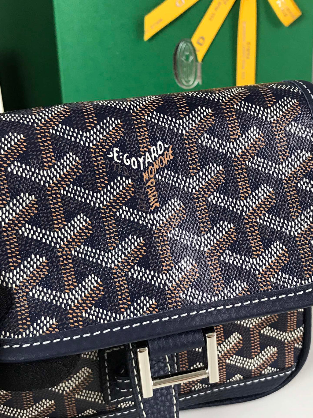 Goyard Grand Bleu 16 in Navy Blue Goyardine Canvas and Lambskin Bag