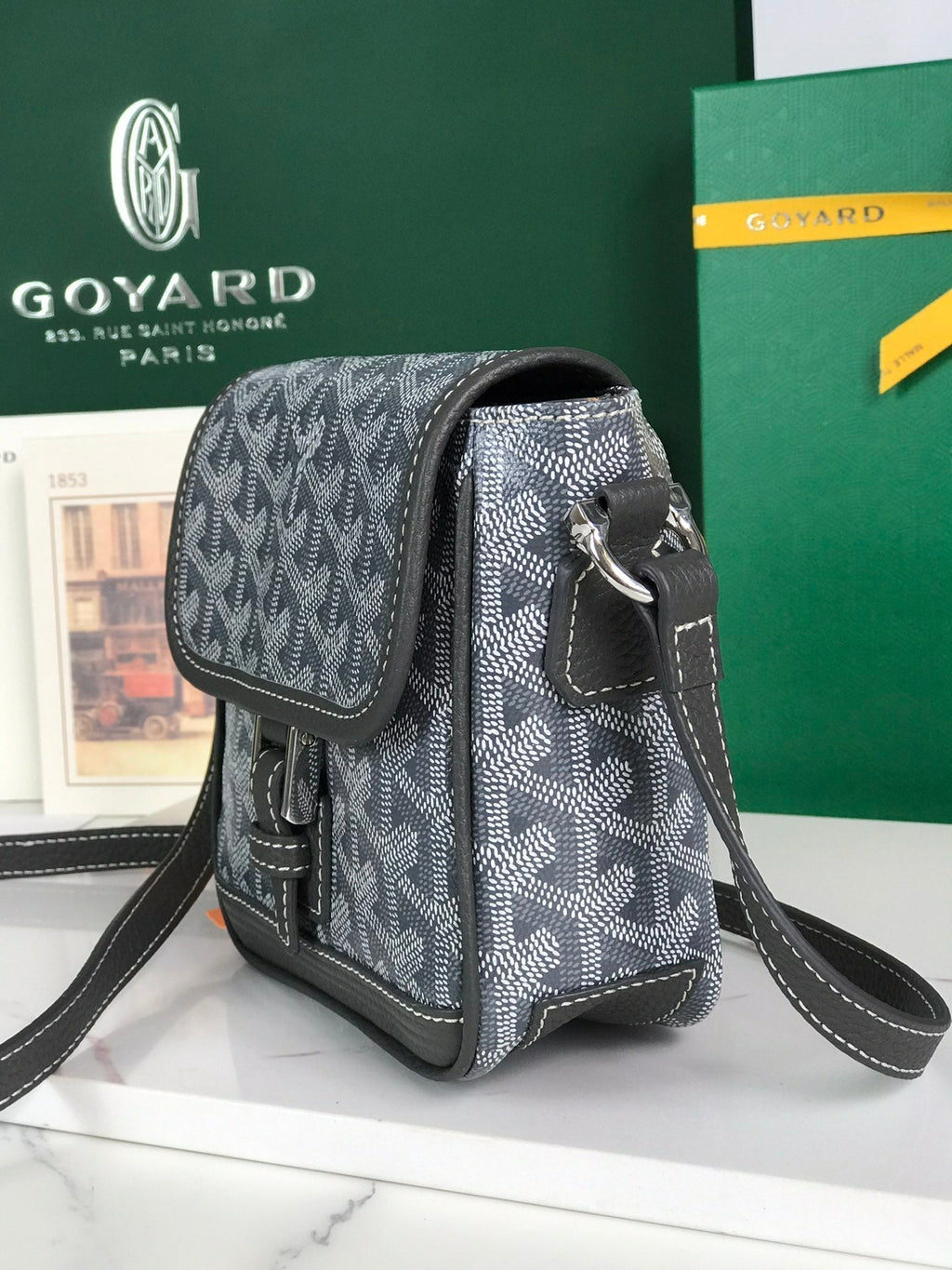 Goyard Grand Bleu 16 in Gray Goyardine Canvas and Lambskin Bag