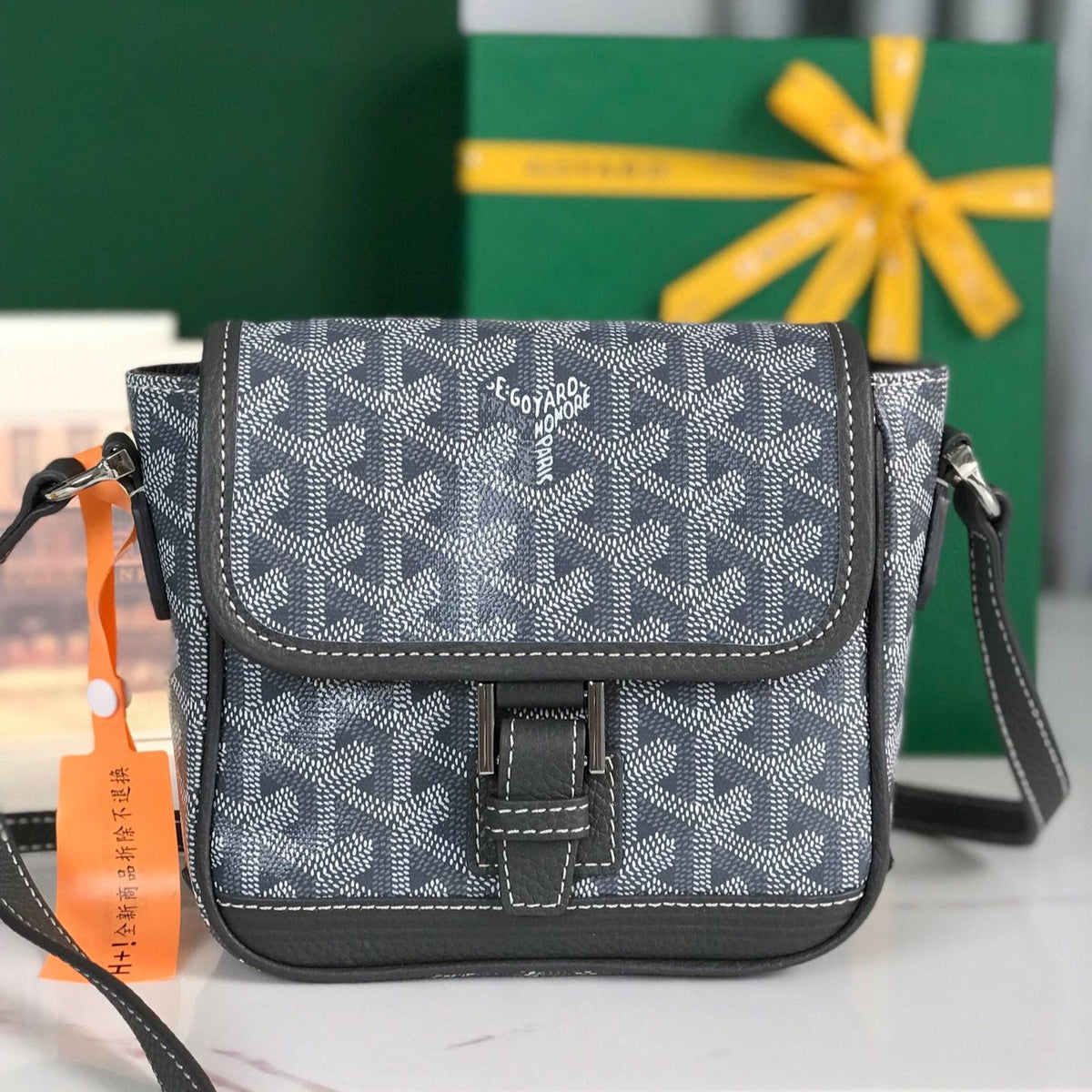 Goyard Grand Bleu 16 in Gray Goyardine Canvas and Lambskin Bag