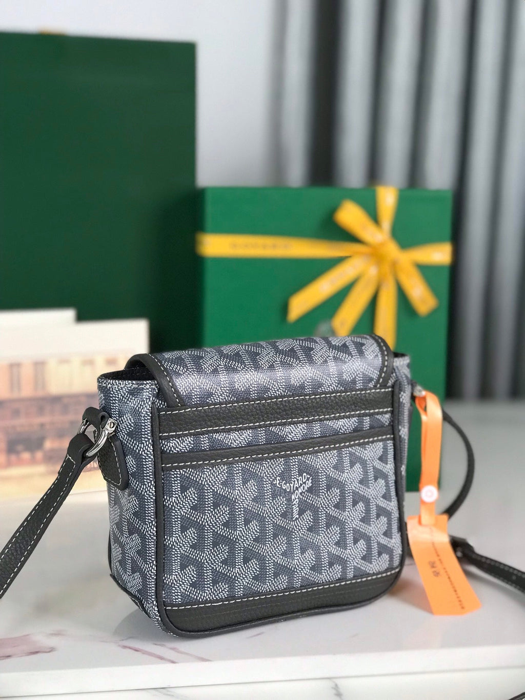 Goyard Grand Bleu 16 in Gray Goyardine Canvas and Lambskin Bag