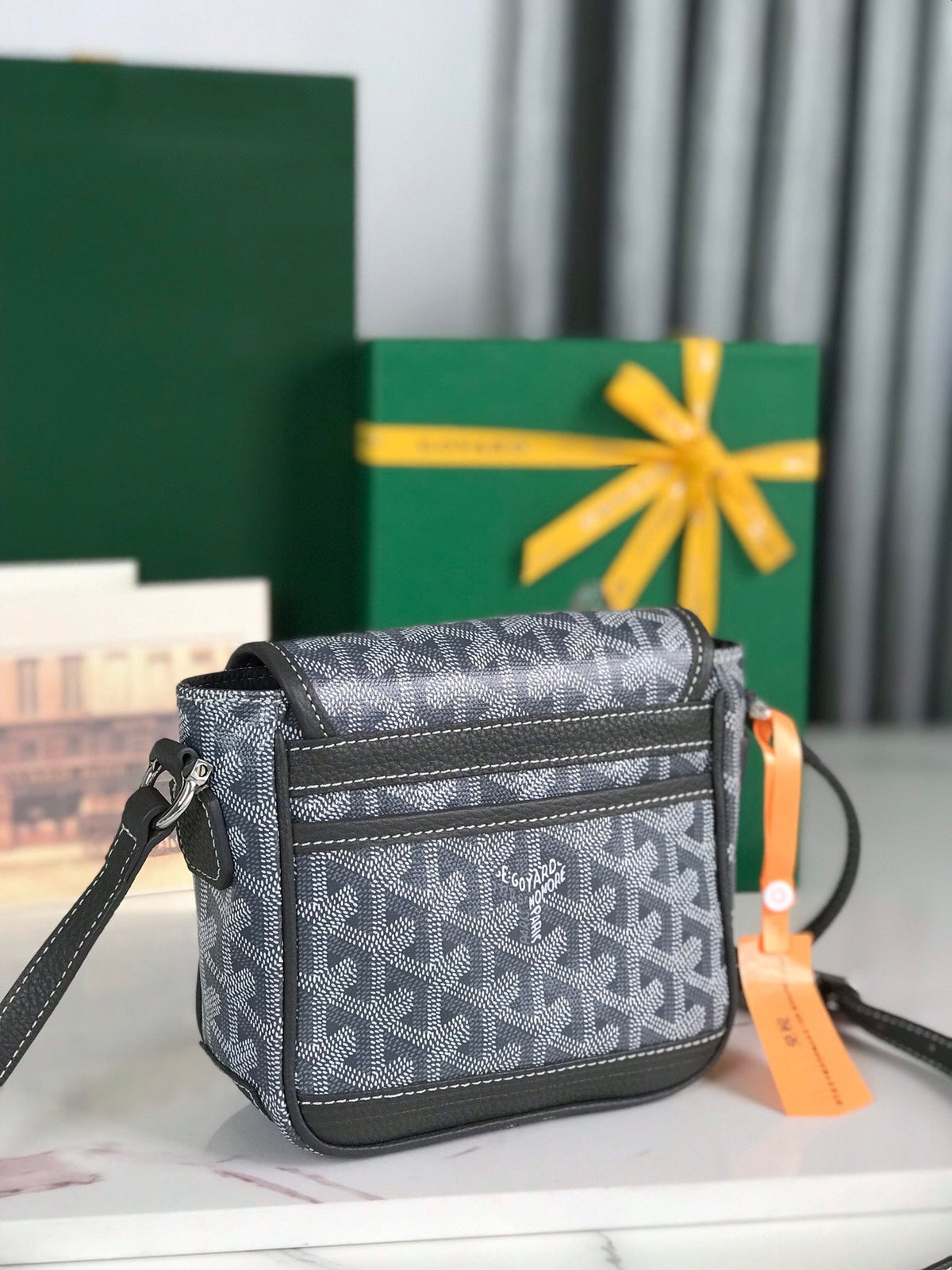Goyard Grand Bleu 16 in Gray Goyardine Canvas and Lambskin Bag