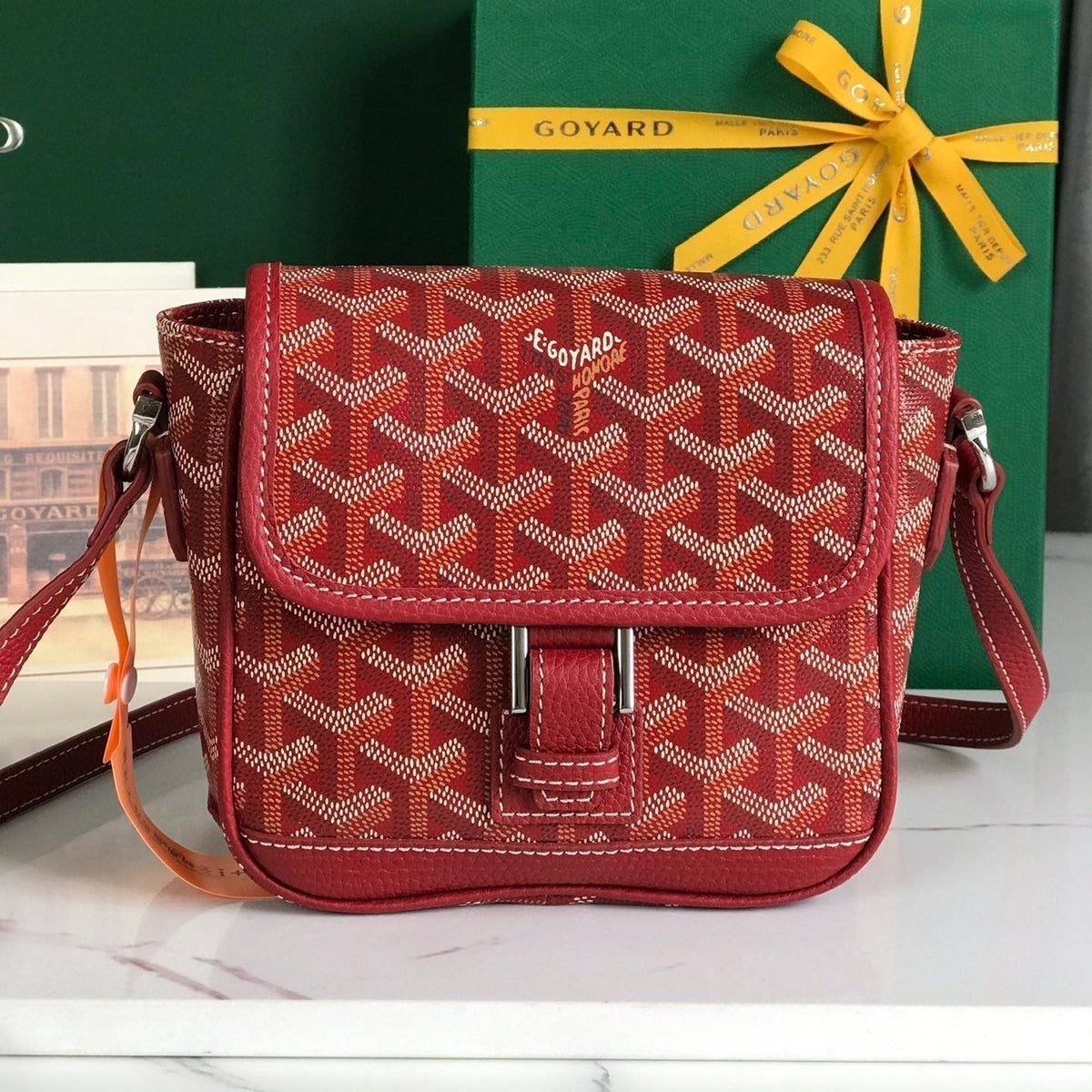Goyard Grand Bleu 16 in Classic Red Goyardine Canvas and Lambskin Bag