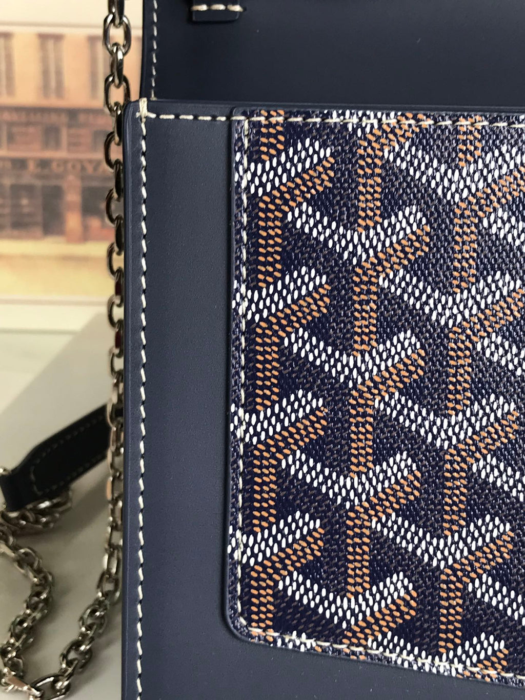 Goyard Duchesse Marie-Caroline Bag 25 in Navy Blue Goyardine Canvas and Smooth Calfskin