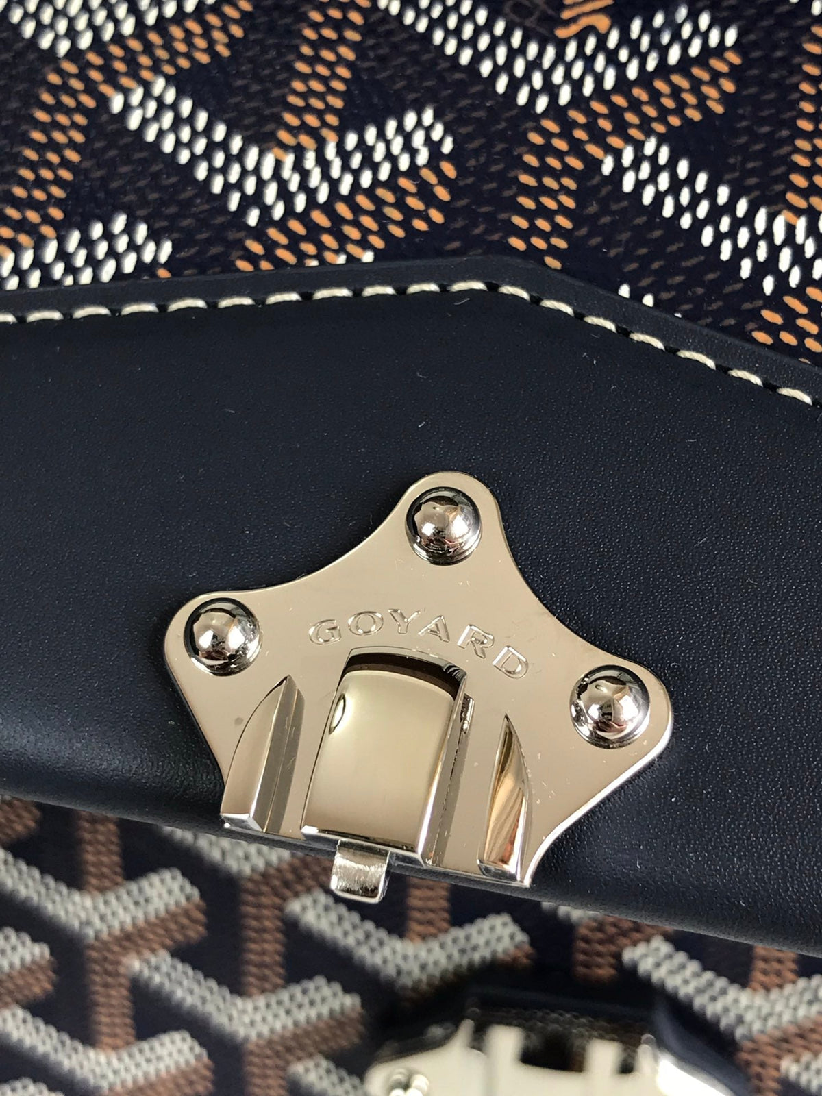 Goyard Duchesse Marie-Caroline Bag 25 in Navy Blue Goyardine Canvas and Smooth Calfskin