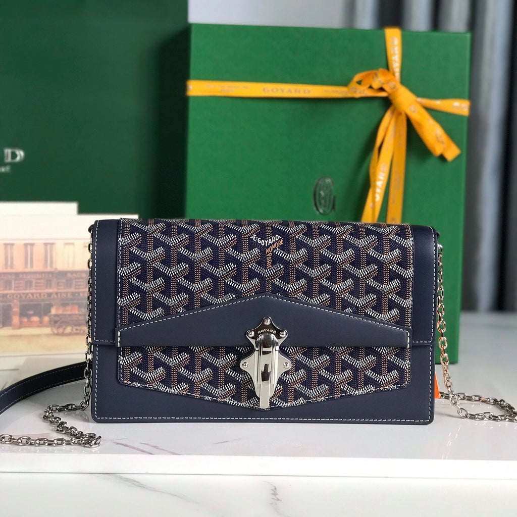 Goyard Duchesse Marie-Caroline Bag 25 in Navy Blue Goyardine Canvas and Smooth Calfskin