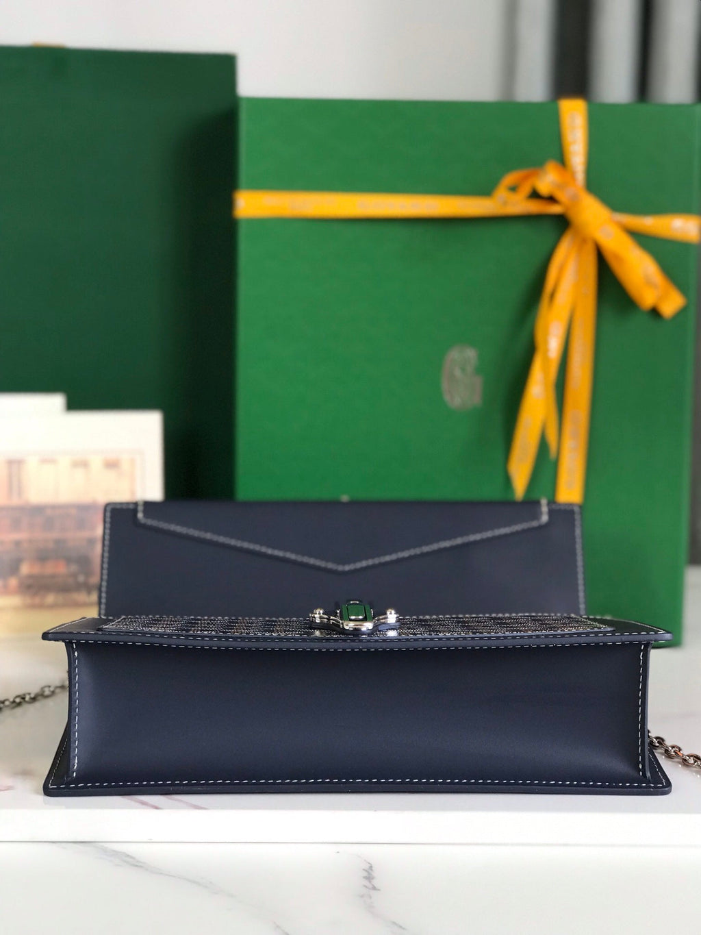 Goyard Duchesse Marie-Caroline Bag 25 in Navy Blue Goyardine Canvas and Smooth Calfskin