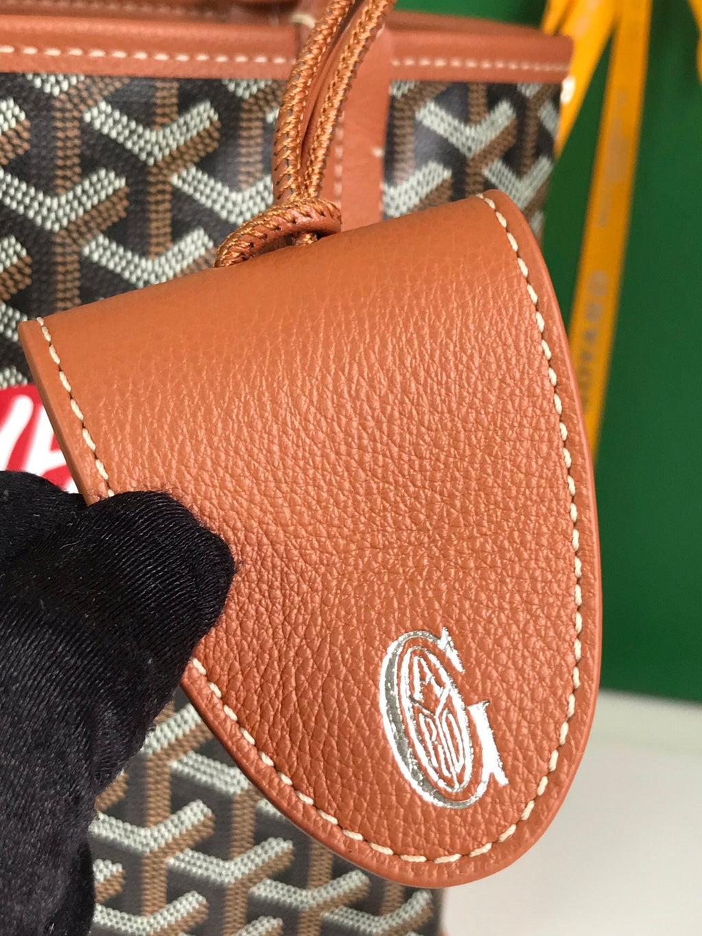 Goyard Anjou Mini Bag 20 in Tan Calfskin and Black Goyardine Canvas