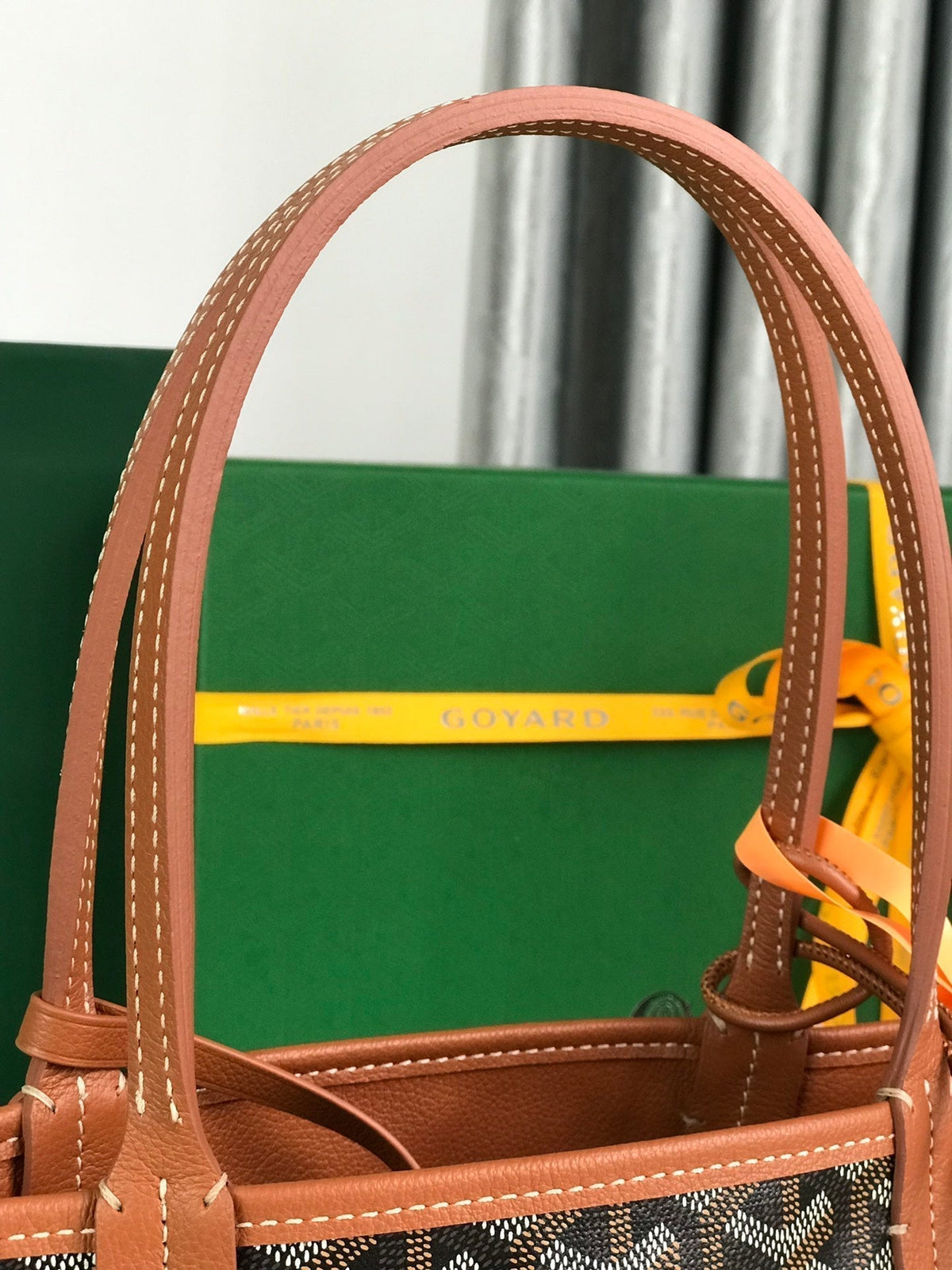 Goyard Anjou Mini Bag 20 in Tan Calfskin and Black Goyardine Canvas