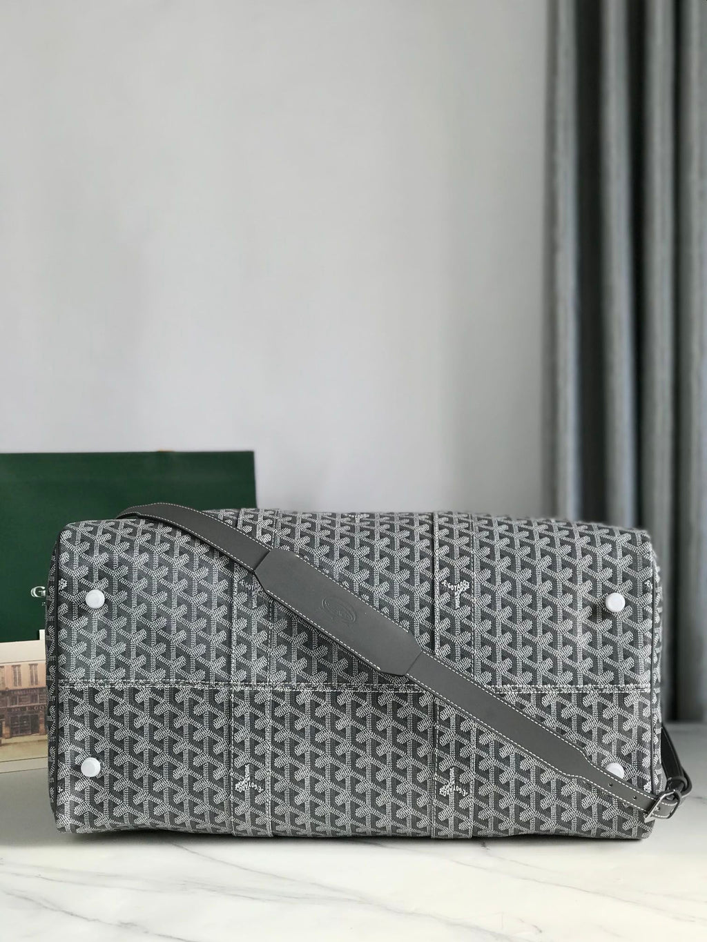Goyard Boston 50 Bag in Gray Goyardine Canvas and Calfskin Trim