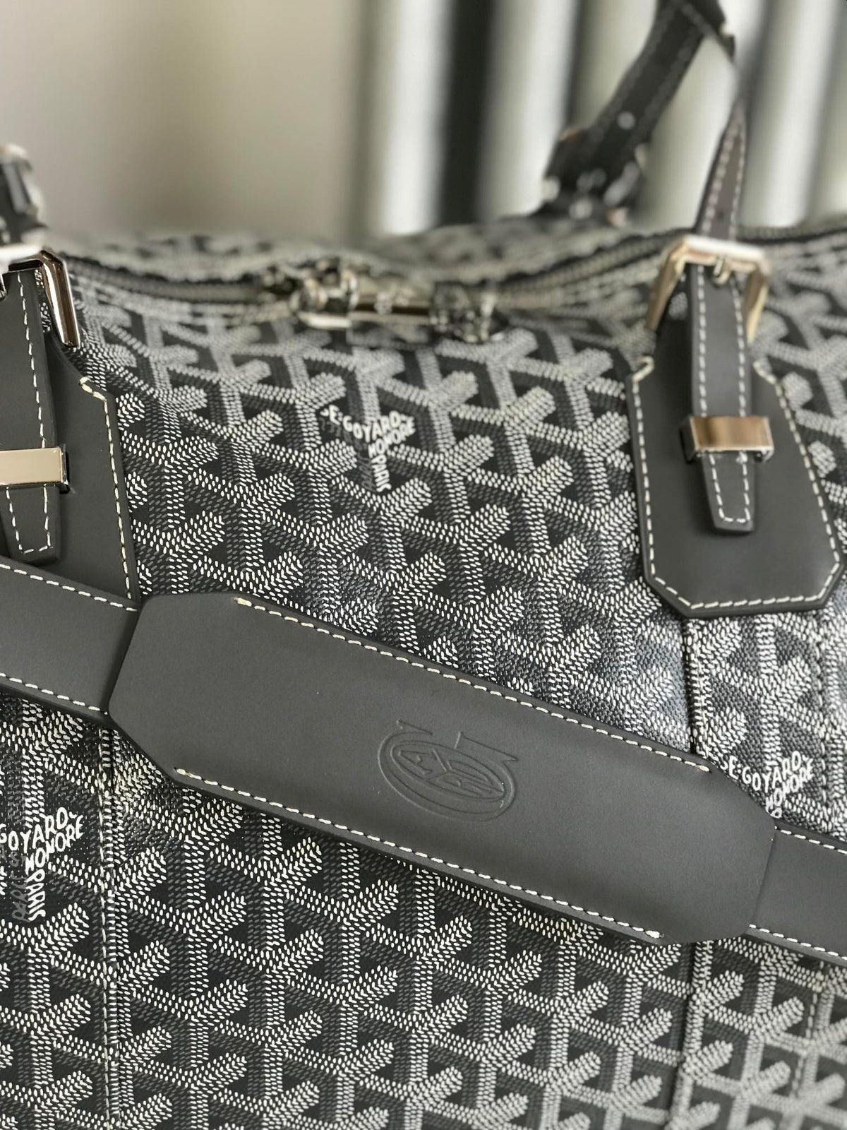 Goyard Boston 50 Bag in Gray Goyardine Canvas and Calfskin Trim