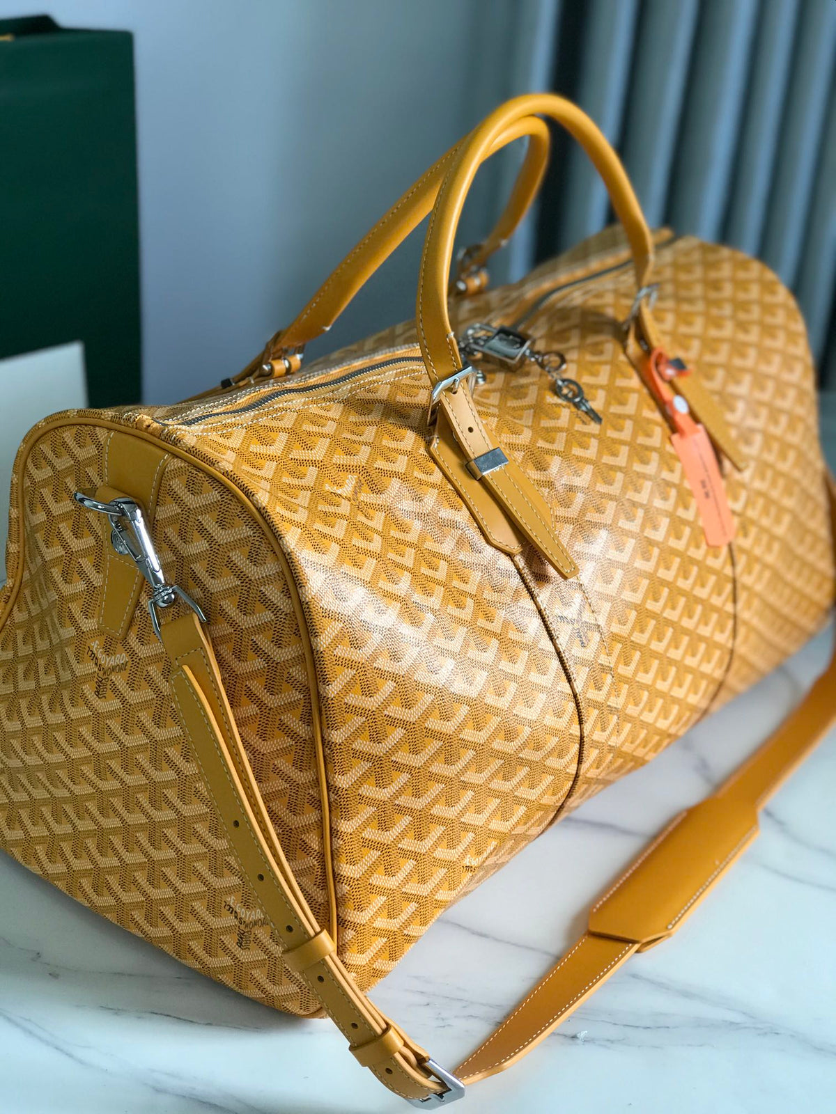 Goyard Boston 50 Bag in Yellow Goyardine Canvas and Calfskin Trim