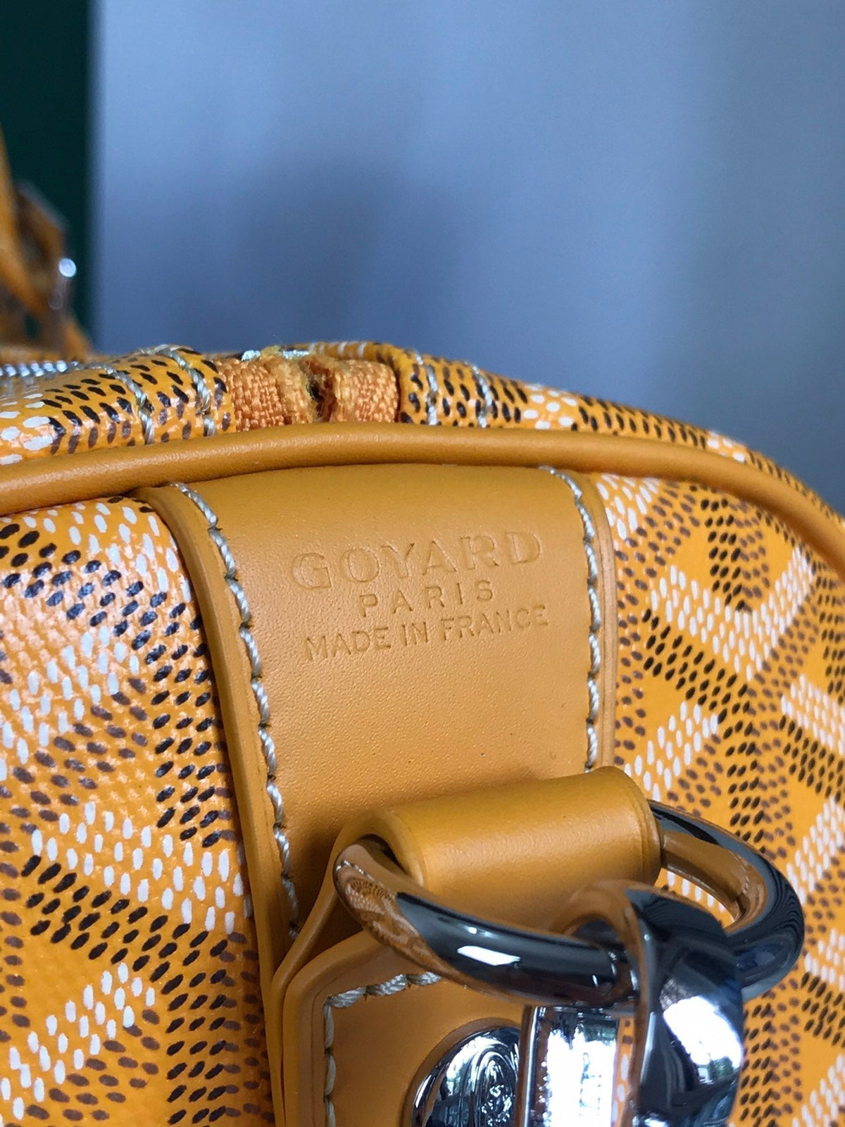 Goyard Boston 50 Bag in Yellow Goyardine Canvas and Calfskin Trim