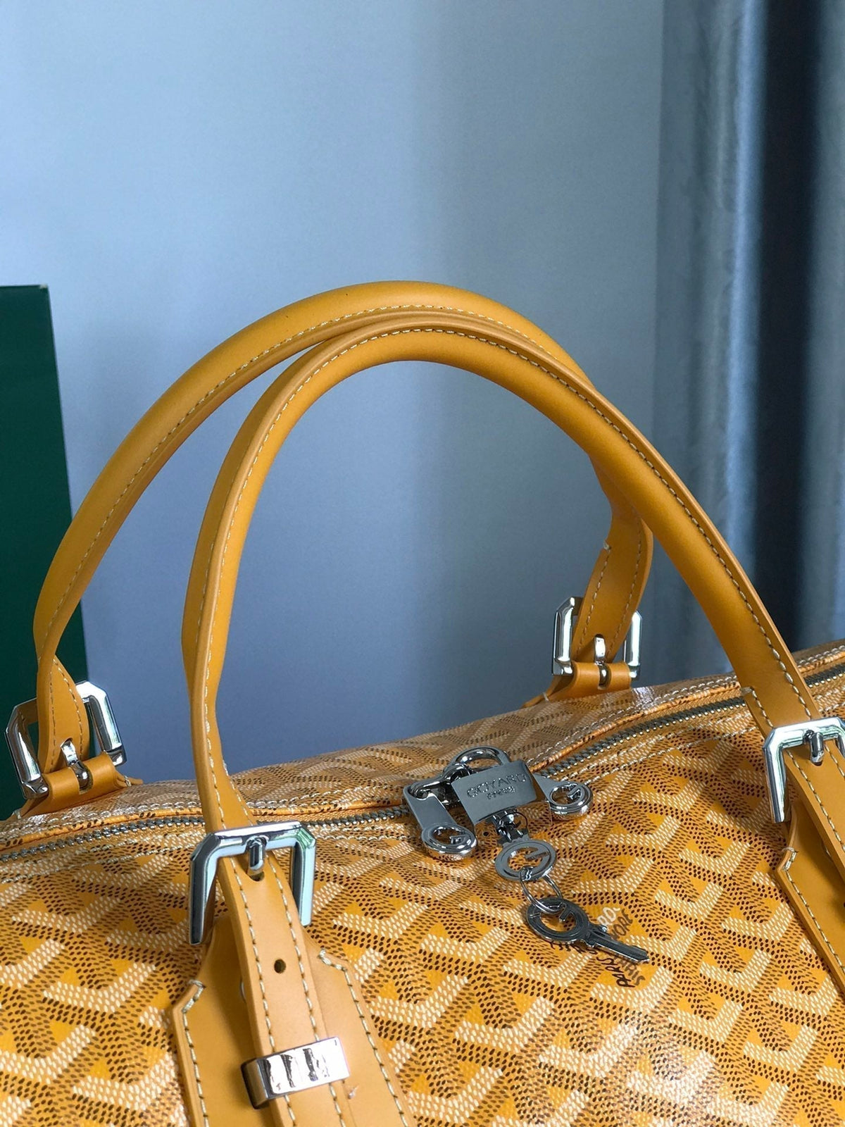 Goyard Boston 50 Bag in Yellow Goyardine Canvas and Calfskin Trim