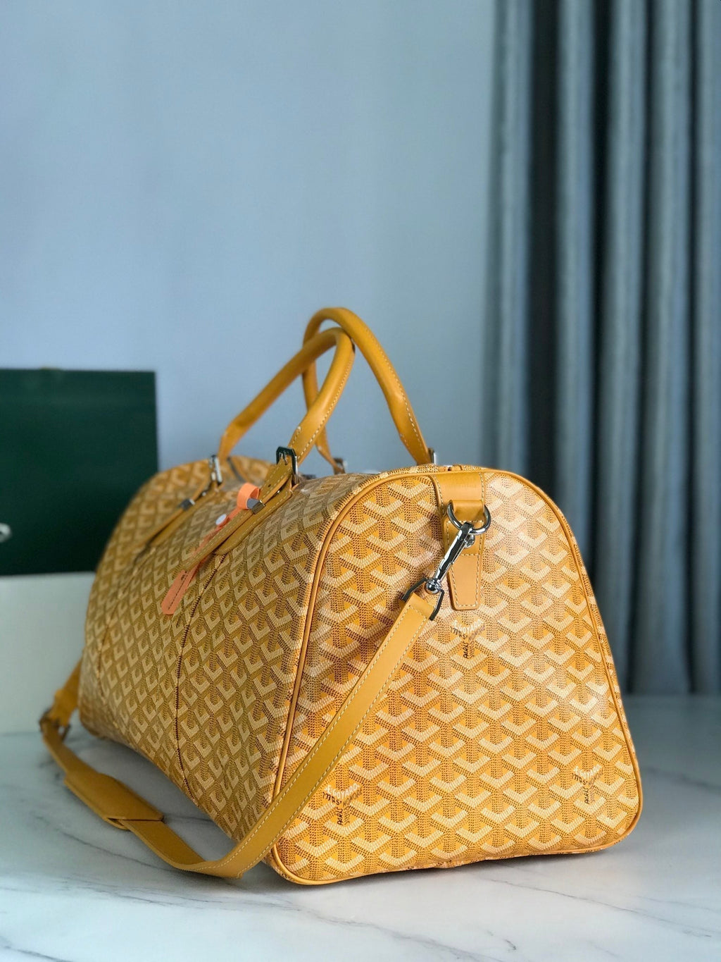 Goyard Boston 50 Bag in Yellow Goyardine Canvas and Calfskin Trim