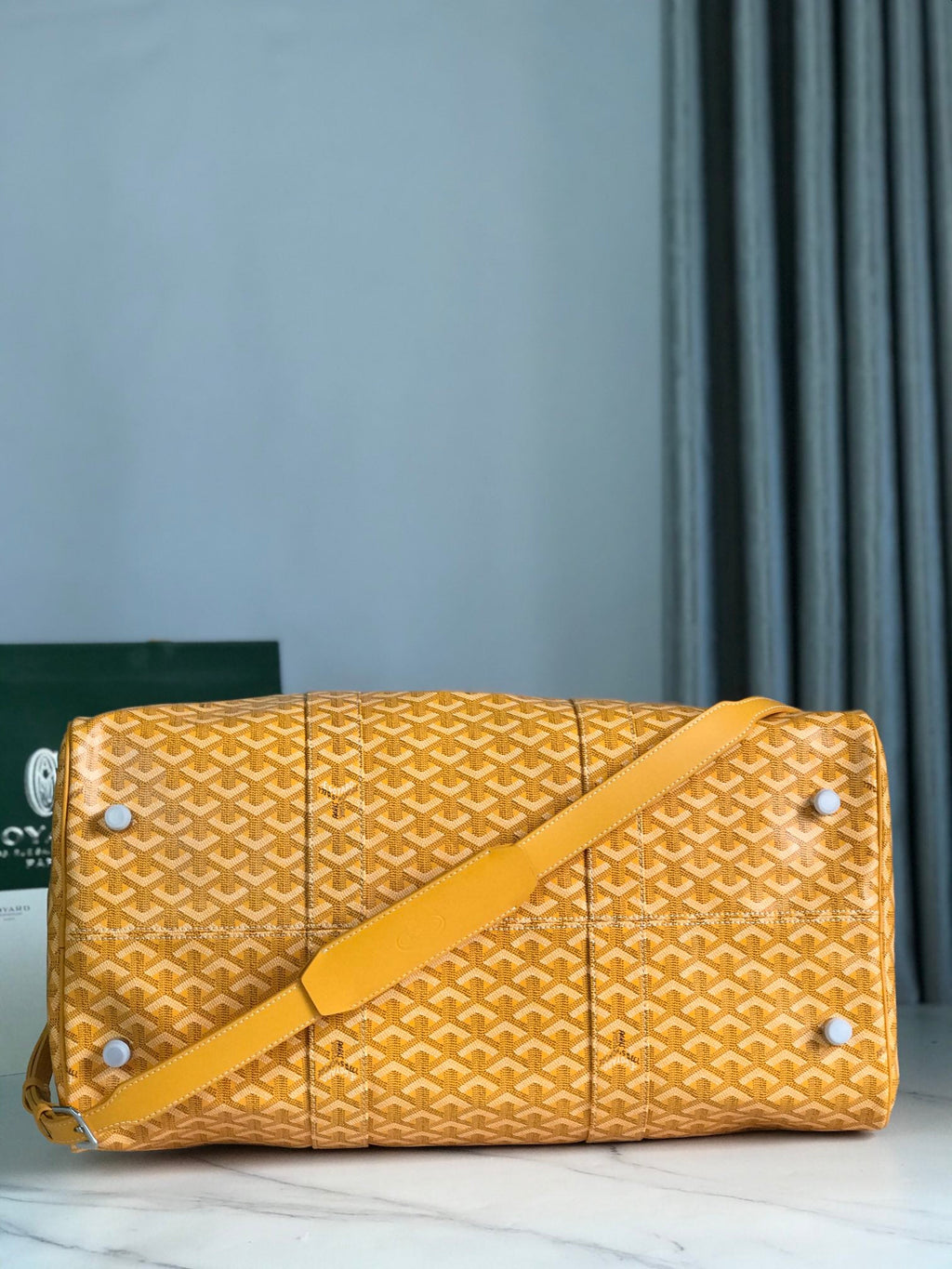 Goyard Boston 50 Bag in Yellow Goyardine Canvas and Calfskin Trim