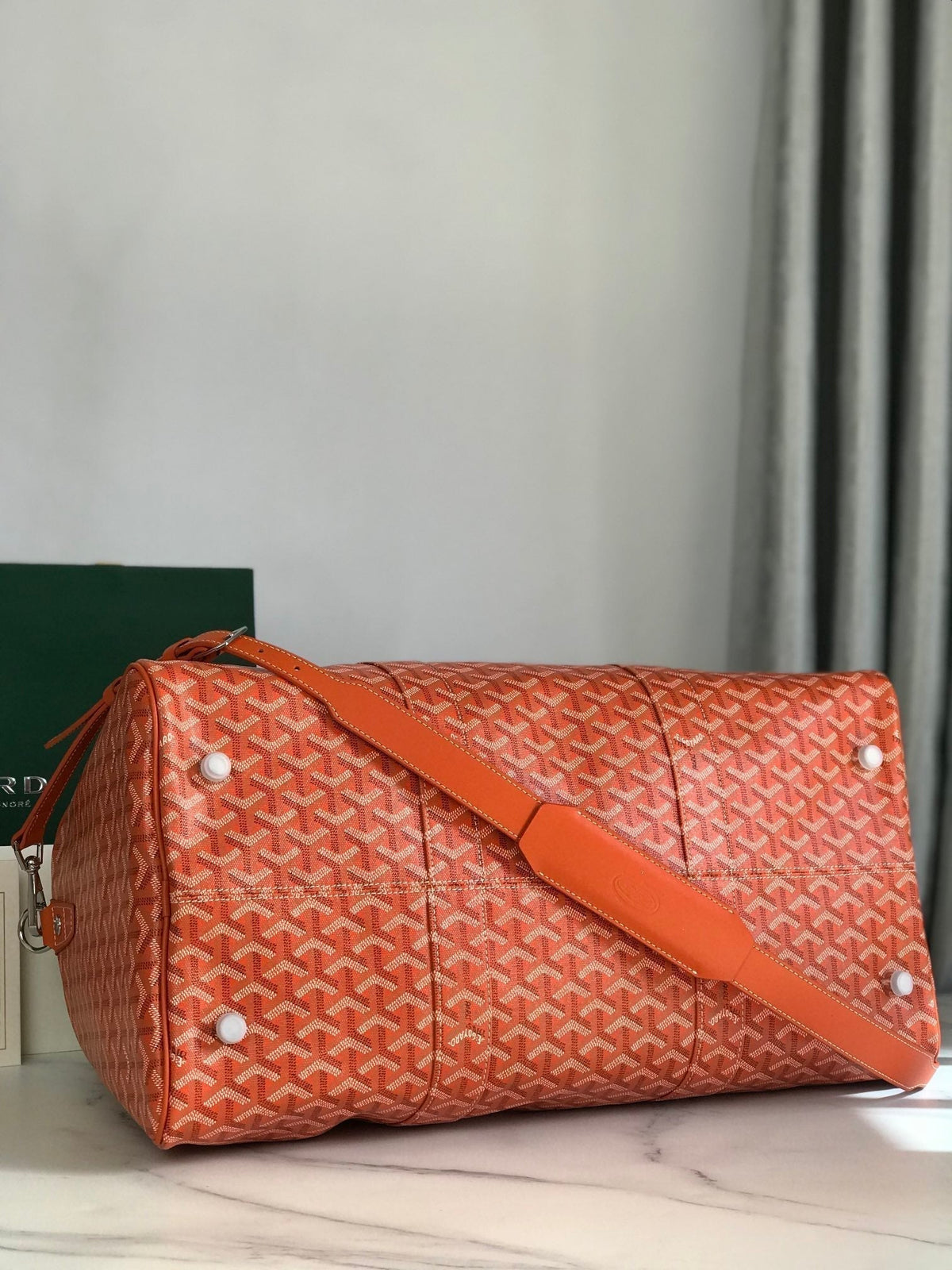 Goyard Boston 50 Bag in Orange Goyardine Canvas and Calfskin Trim