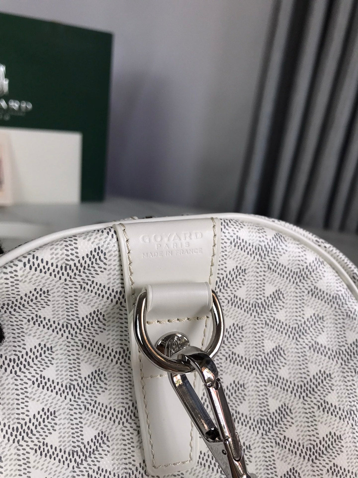 Goyard Boston 50 Bag in White Goyardine Canvas and Calfskin Trim