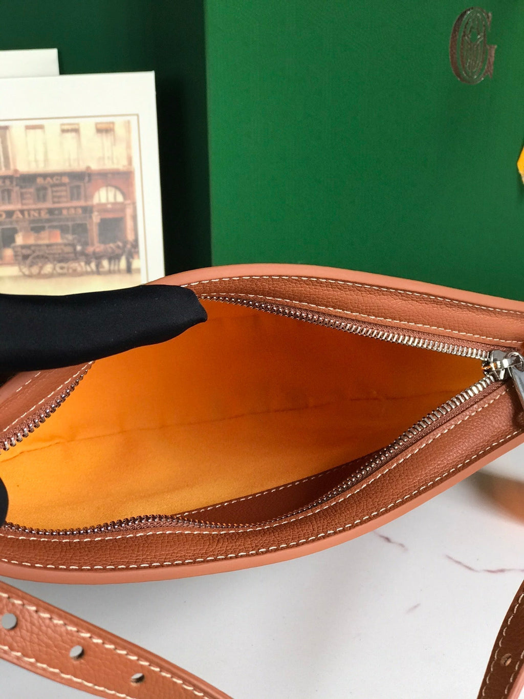 Goyard Hirondelle Bag 25 in Tan Lambskin and Black Goyardine Canvas