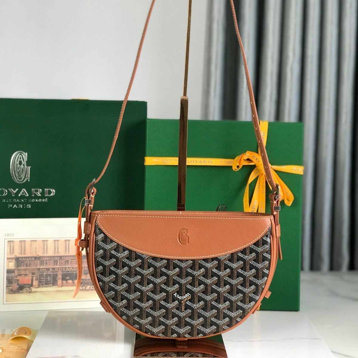 Goyard Hirondelle Bag 25 in Tan Lambskin and Black Goyardine Canvas