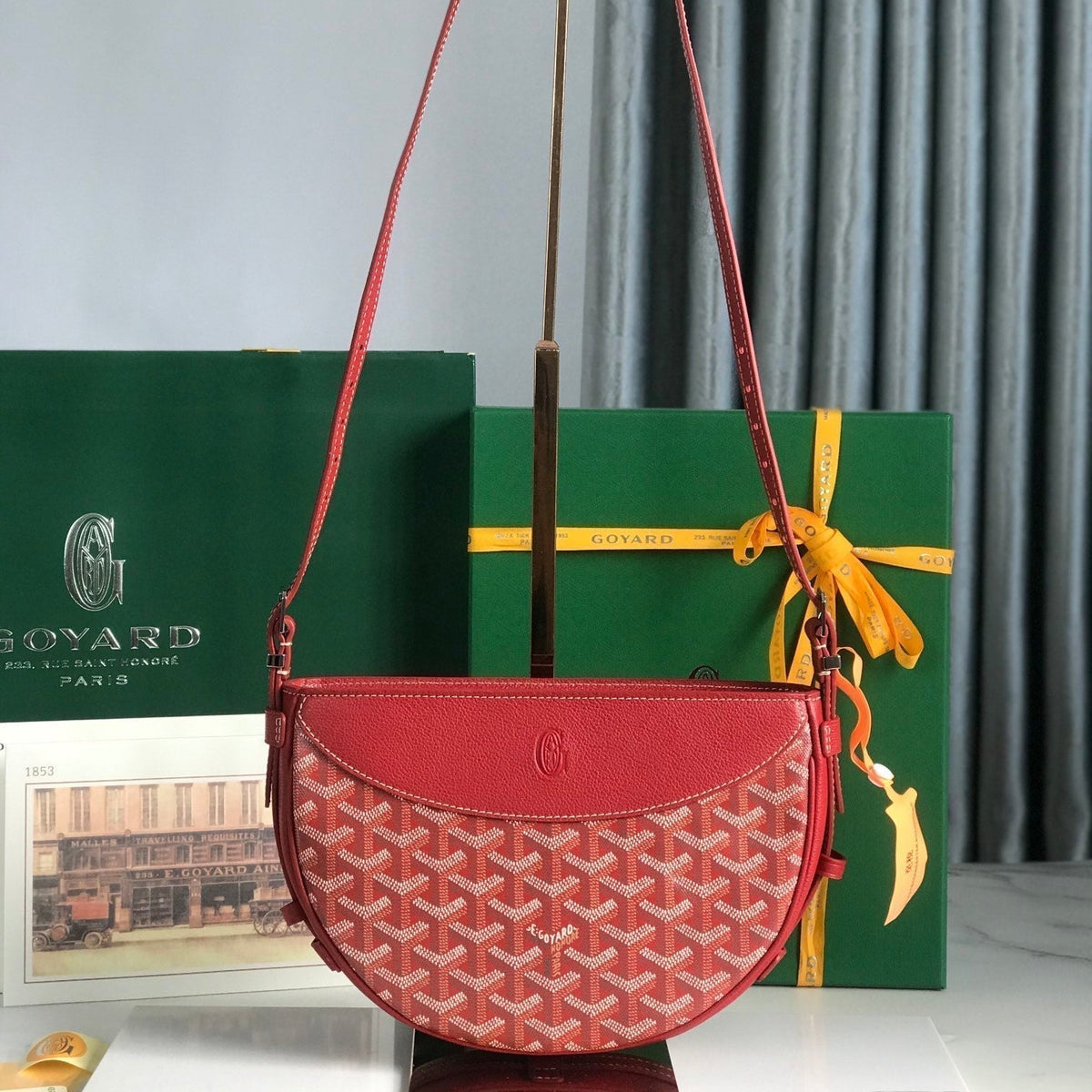 Goyard Hirondelle Bag 25 in Classic Red Lambskin and Goyardine Canvas