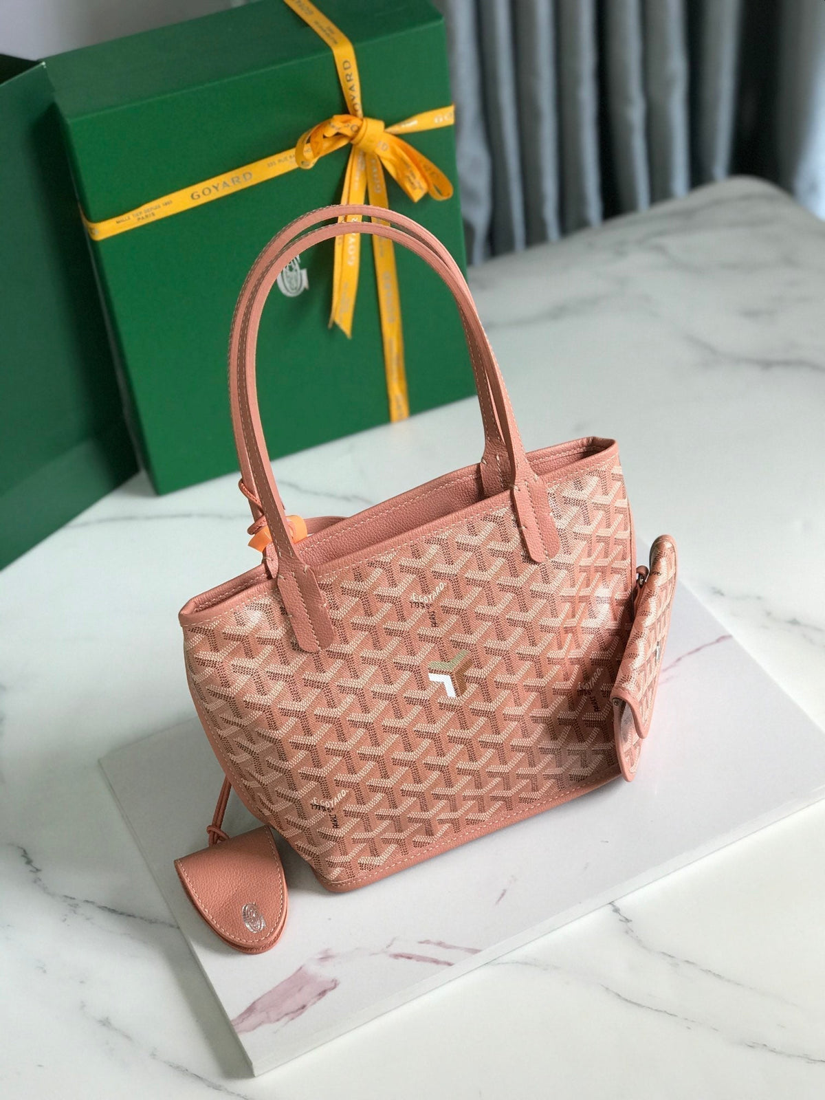 Goyard Anjou Mini Bag 20 in Manhattan Pink Calfskin and Goyardine Canvas