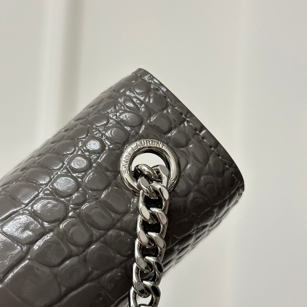 Saint Laurent Kate Tassel 24 Crocodile Pattern Dark Grey Calfskin Bag