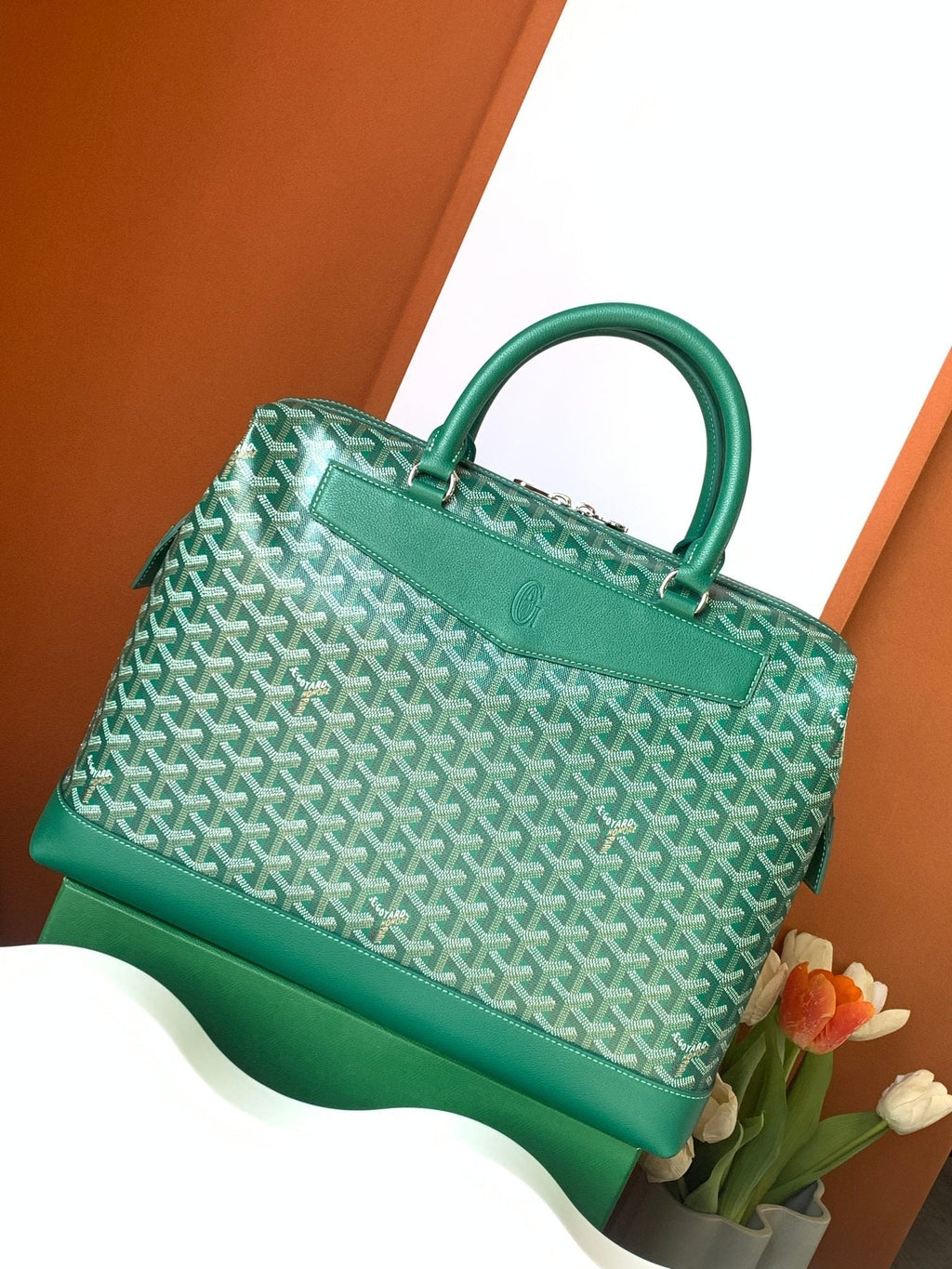 Goyard Cisalpin Document Case 39 in Green Goyardine Canvas and Calfskin Bag
