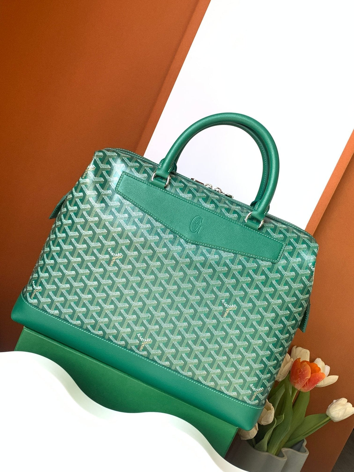 Goyard Cisalpin Document Case 39 in Green Goyardine Canvas and Calfskin Bag