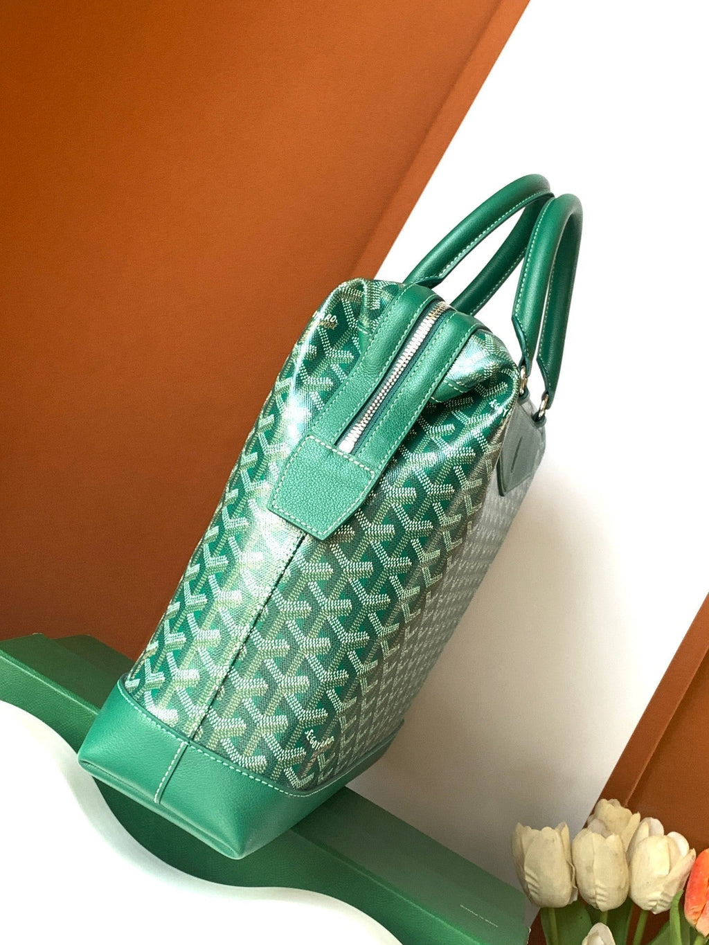 Goyard Cisalpin Document Case 39 in Green Goyardine Canvas and Calfskin Bag